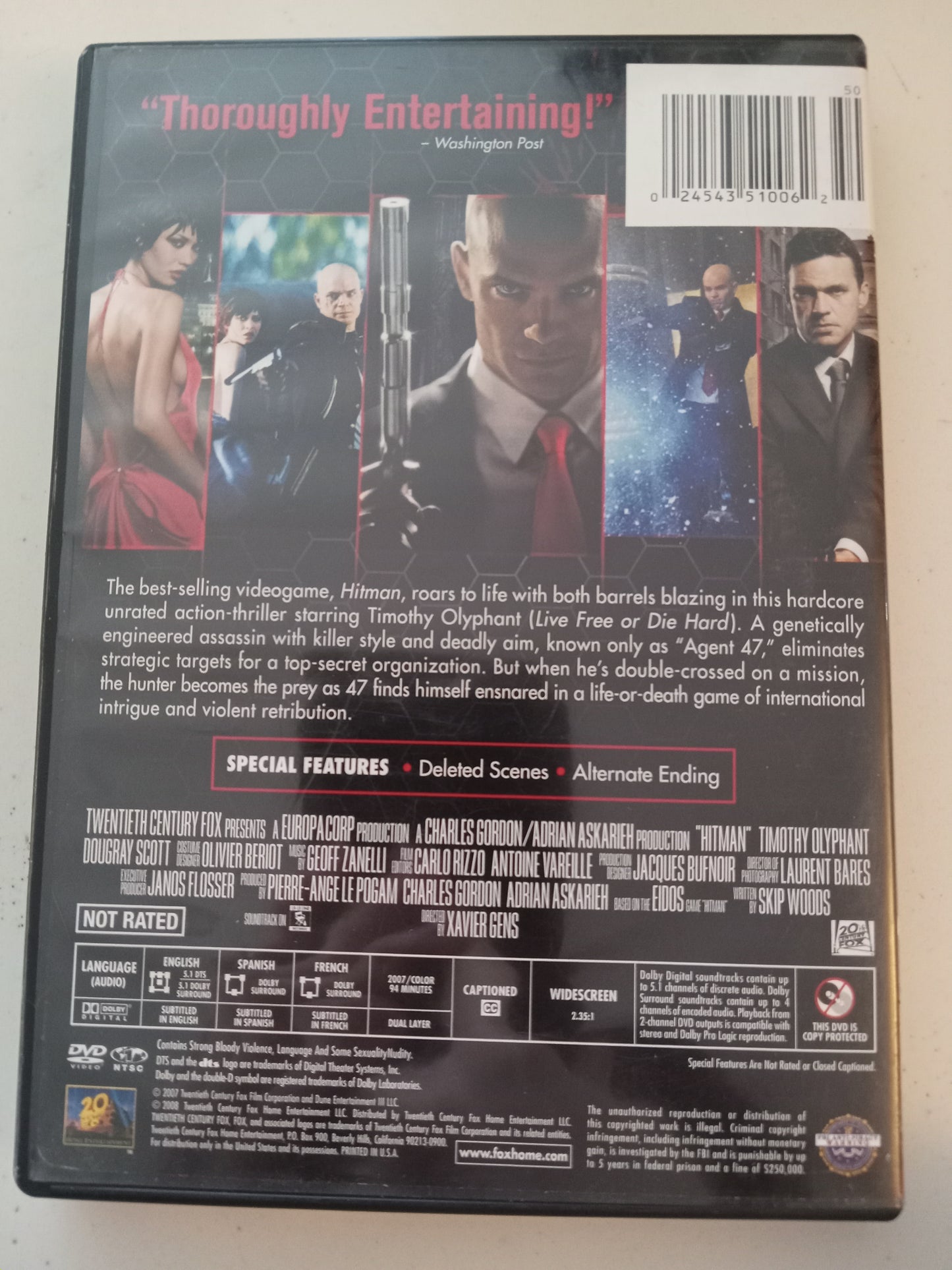 Hitman, DVD Movie, Timothy Olyphant Widescreen, Not Rated, USED