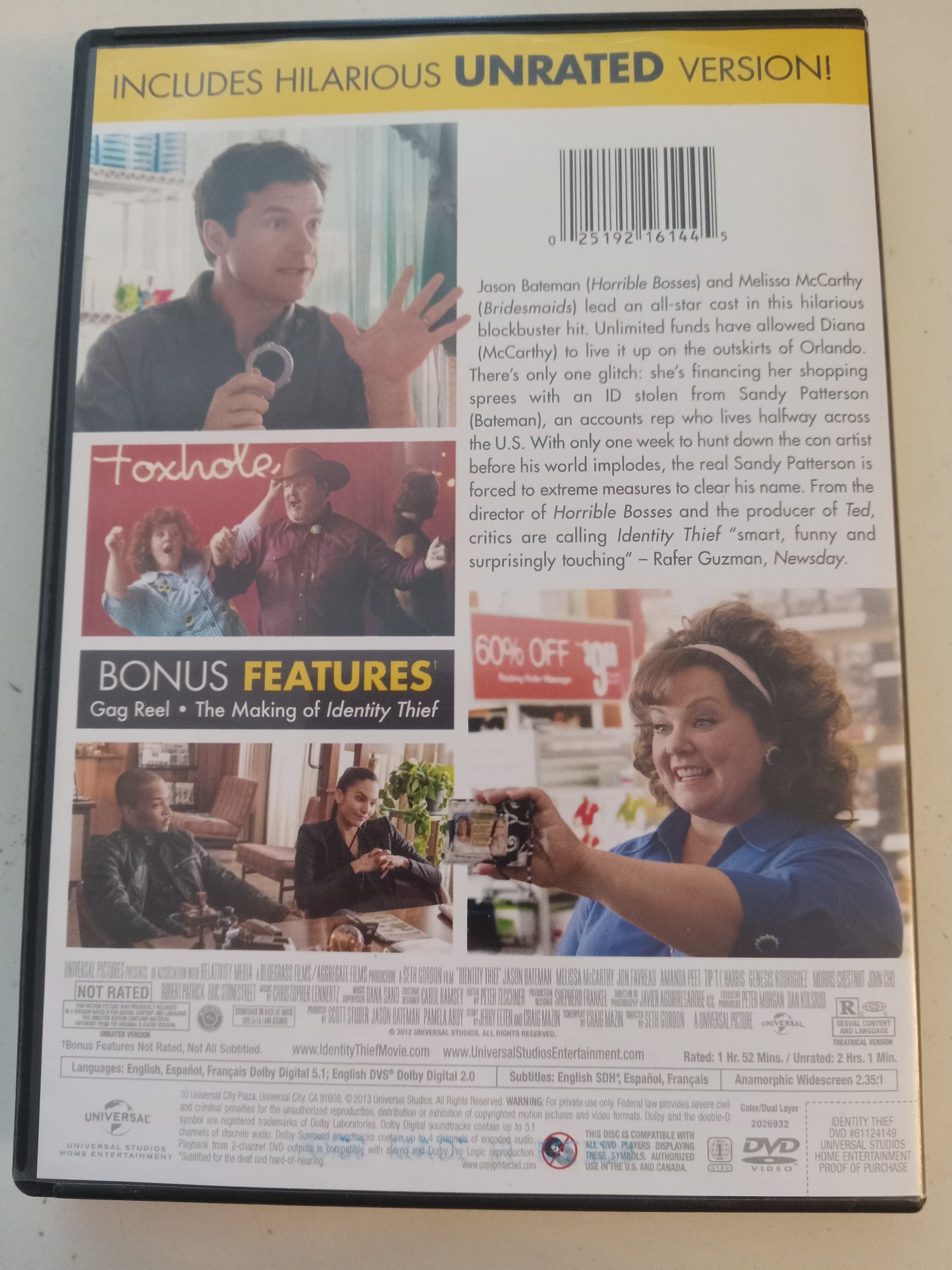 Identity Theft, DVD Movie, Jason Bateman Widescreen, Not Rated/R, USED