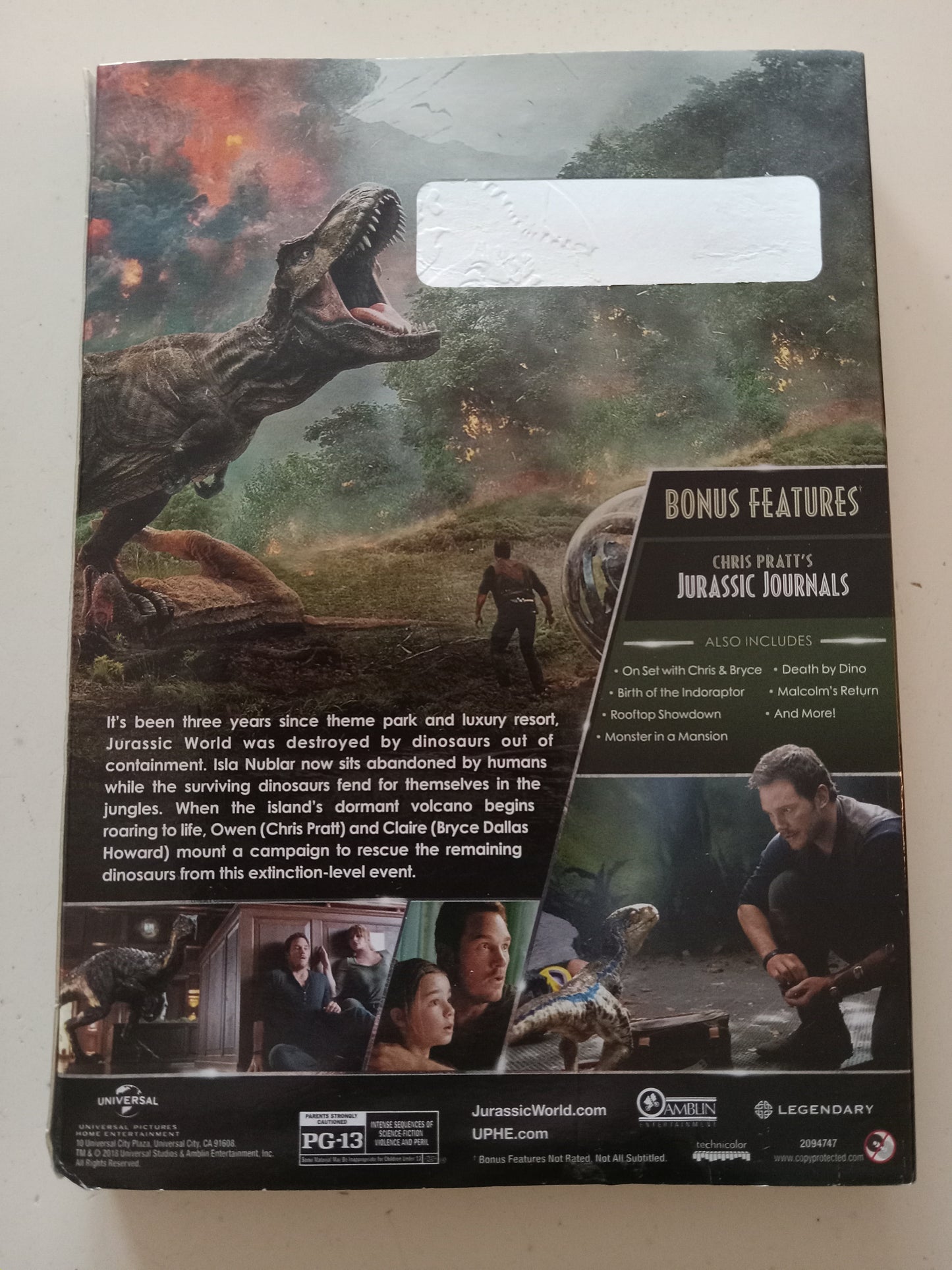 Jurassic World, Fallen Kingdom, DVD Movie, Chris Pratt Widescreen, Rated PG-13, USED