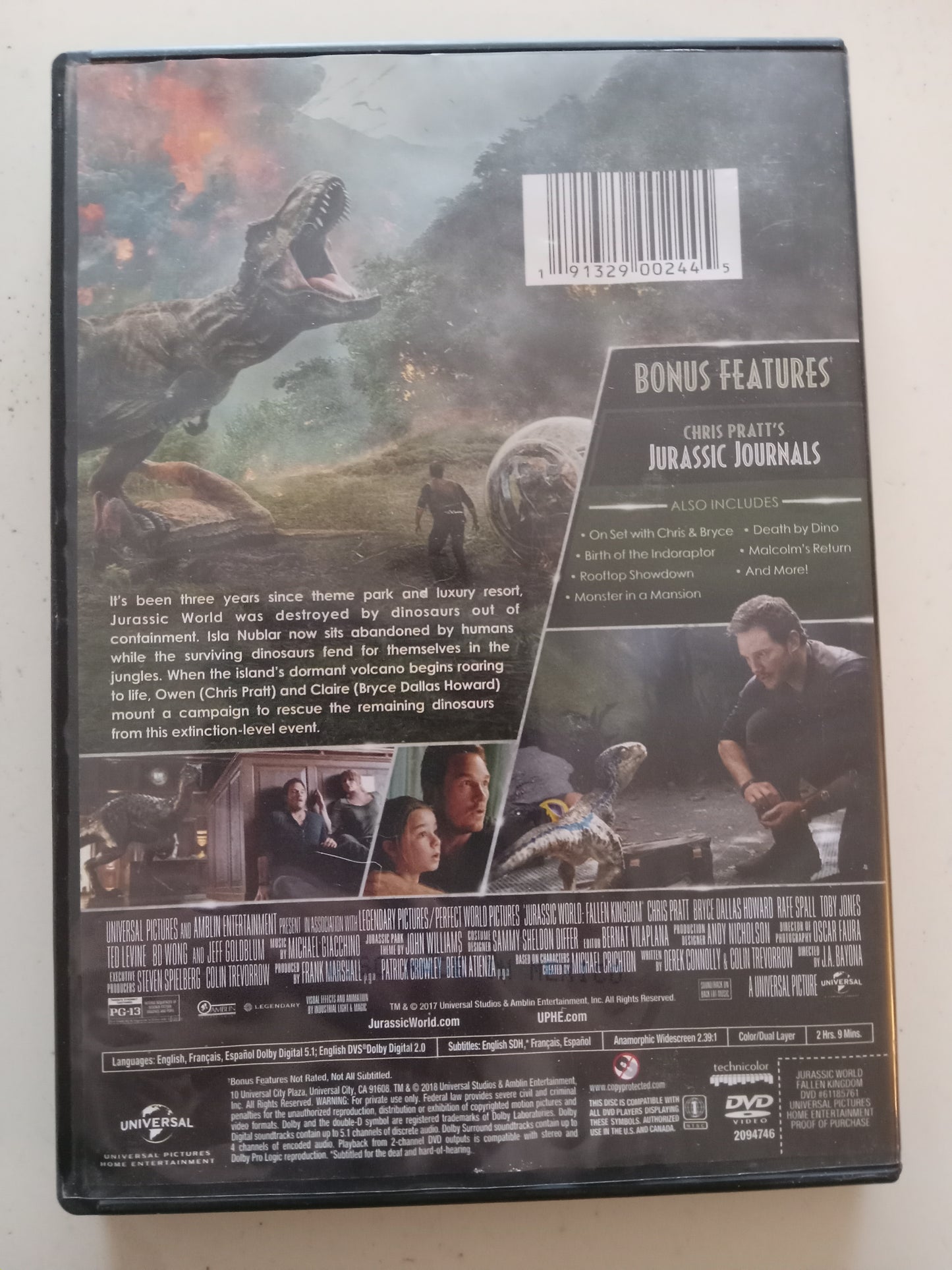 Jurassic World, Fallen Kingdom, DVD Movie, Chris Pratt Widescreen, Rated PG-13, USED