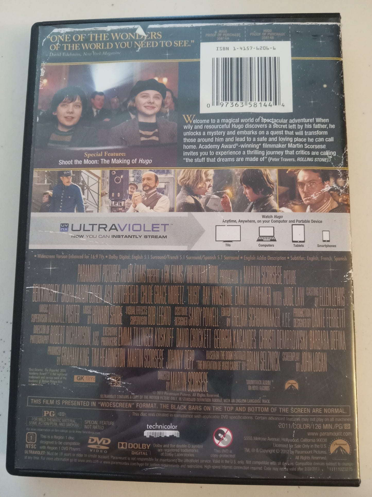 Hugo, DVD Movie, Ben Kingsley Widescreen, Rated PG, USED
