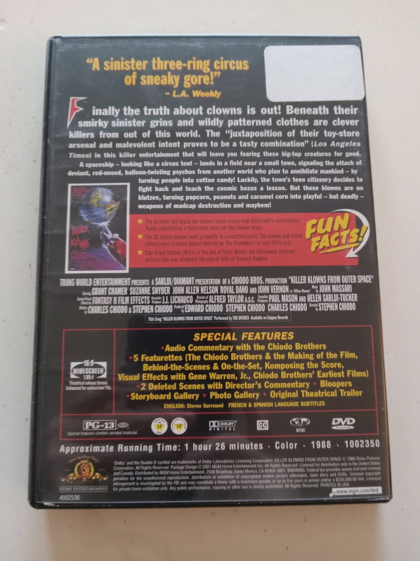Killer Klowns From Outerspace, DVD Movie, Grant Cramer Widescreen, Rated PG-13, OOP USED