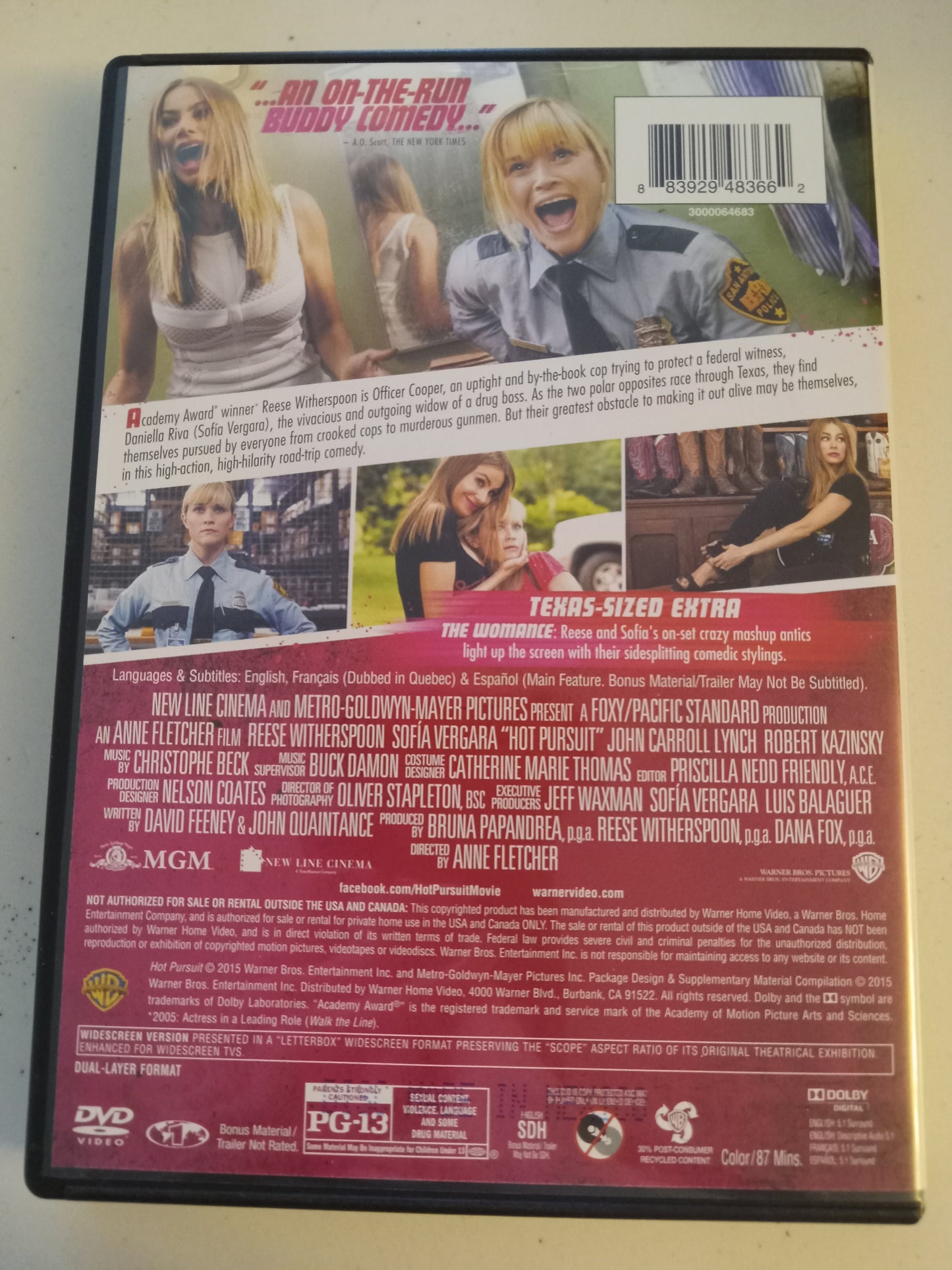 Hot Pursuit, DVD Movie, Reese Witherspoon Widescreen, Rated PG-13, USED