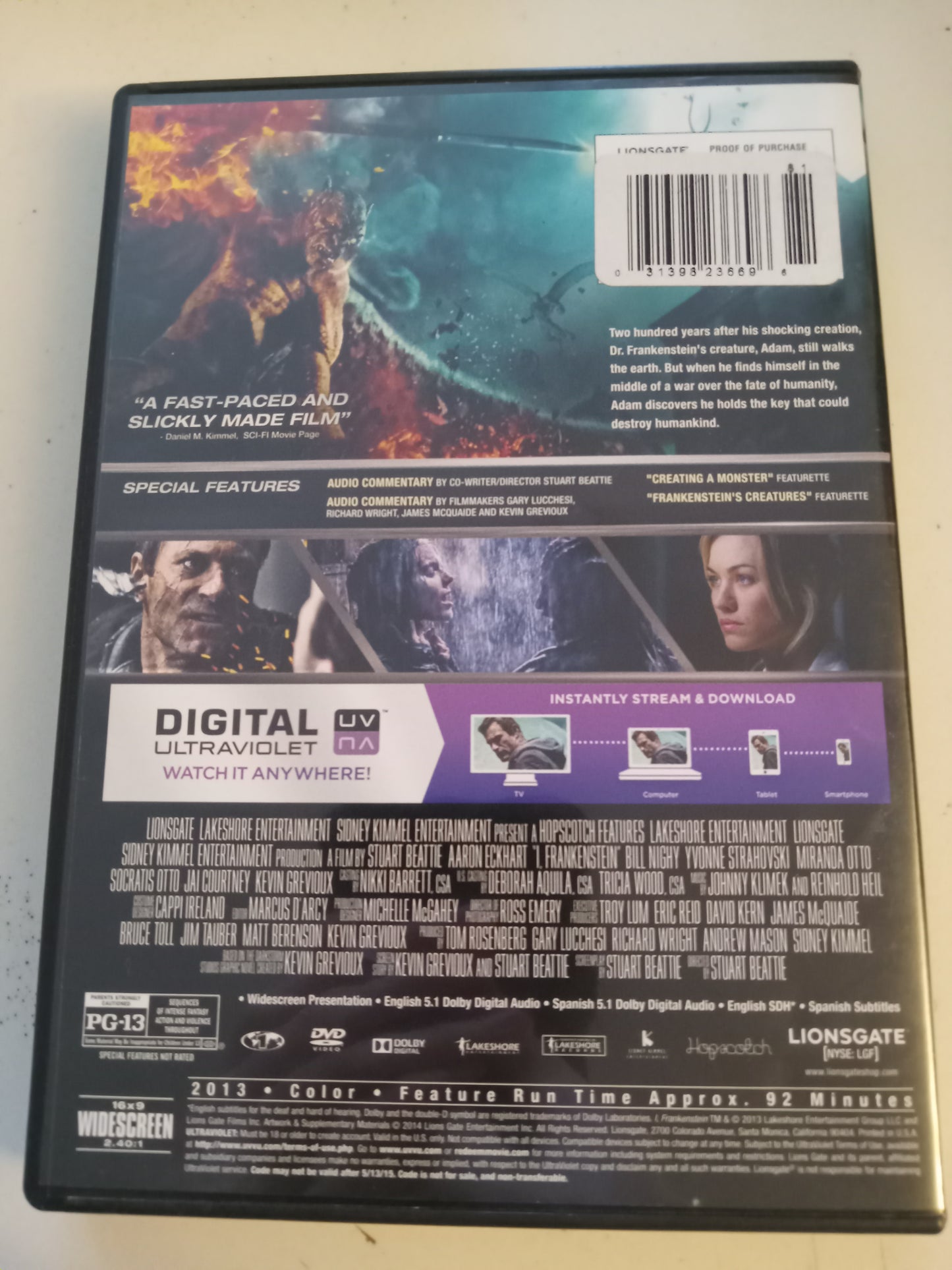 I, Frankenstein, DVD Movie, Aaron Eckhart Widescreen, Rated PG-13, USED