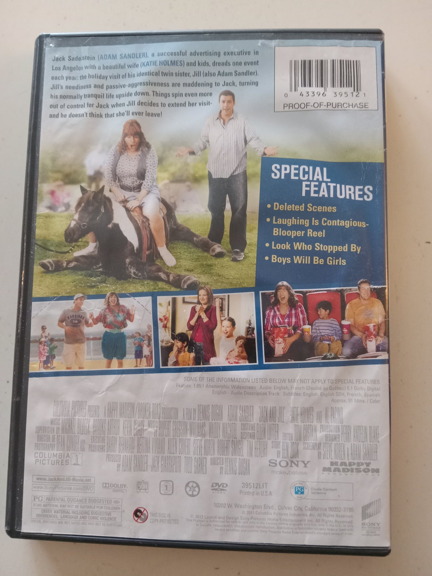 Jack And Jill, DVD Movie, Adam Sandler, Widescreen, Rated PG, USED