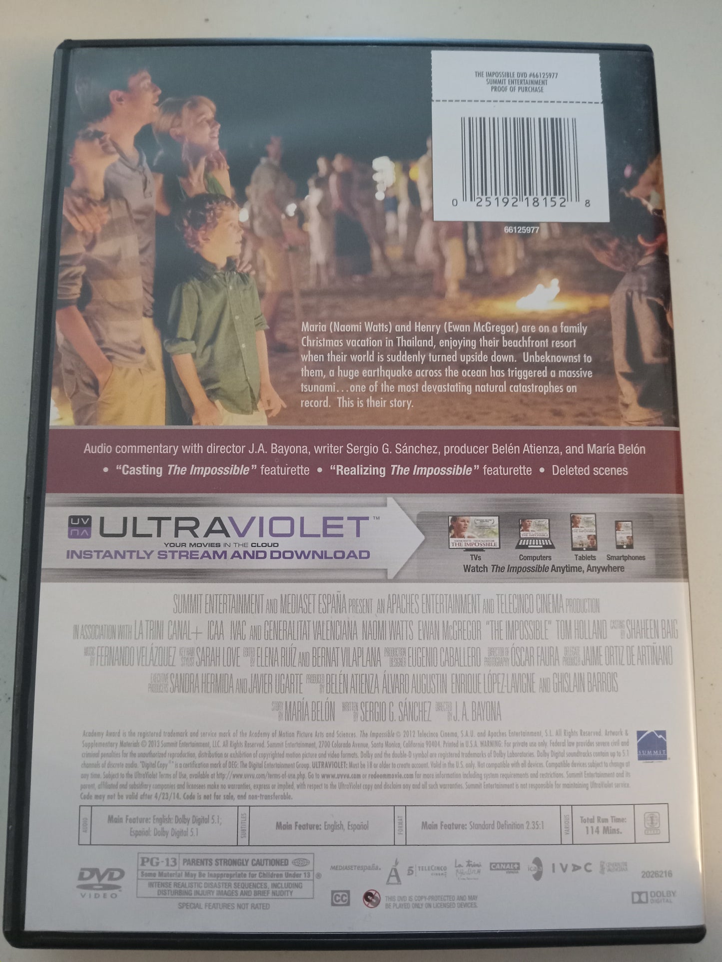 The Impossible, DVD Movie, Ewan McGregor Widescreen, Rated PG-13, USED