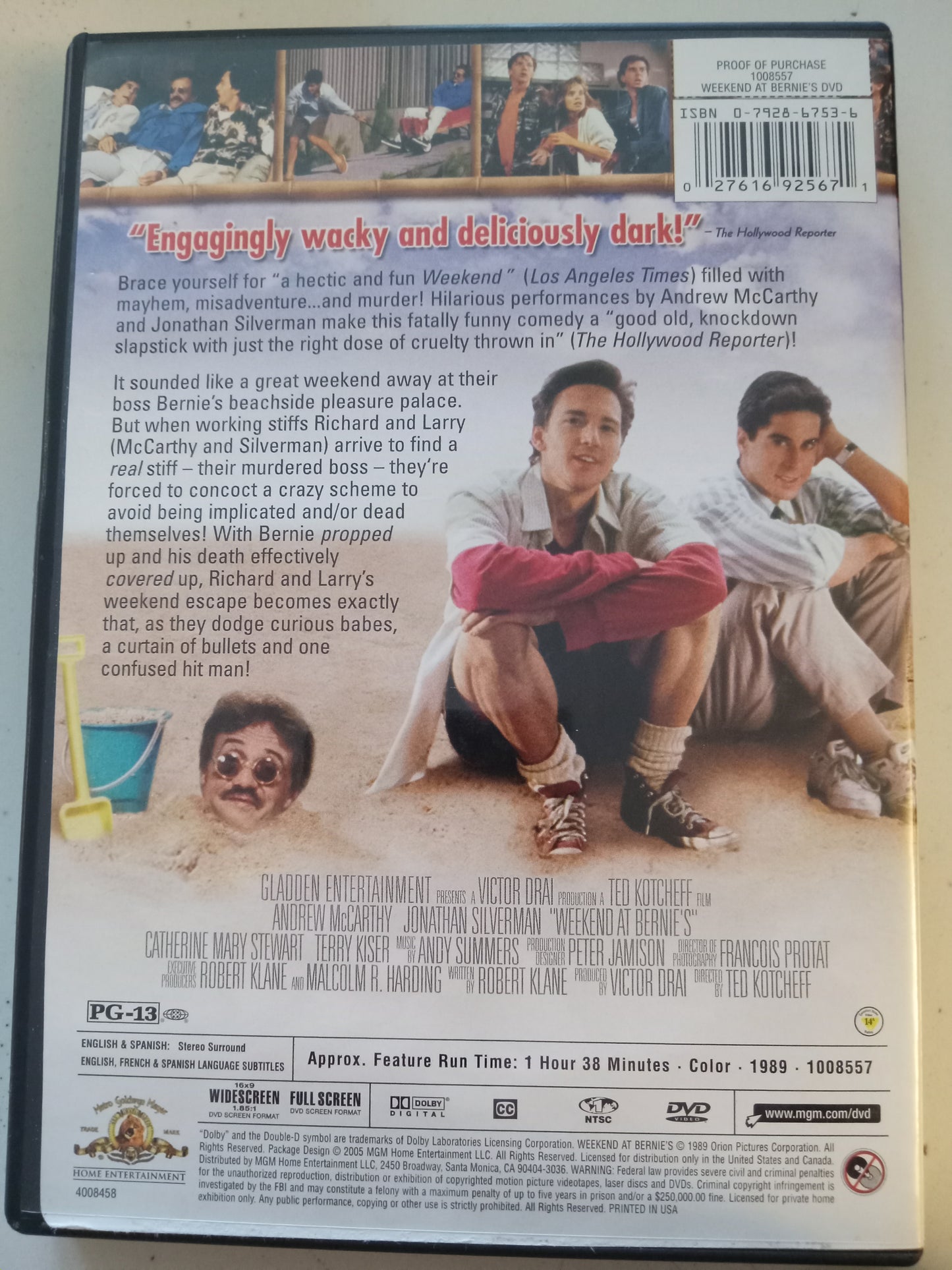 Weekend At Bernie's, DVD Movie, Andrew McCarthy Widescreen, Rated PG-13, USED
