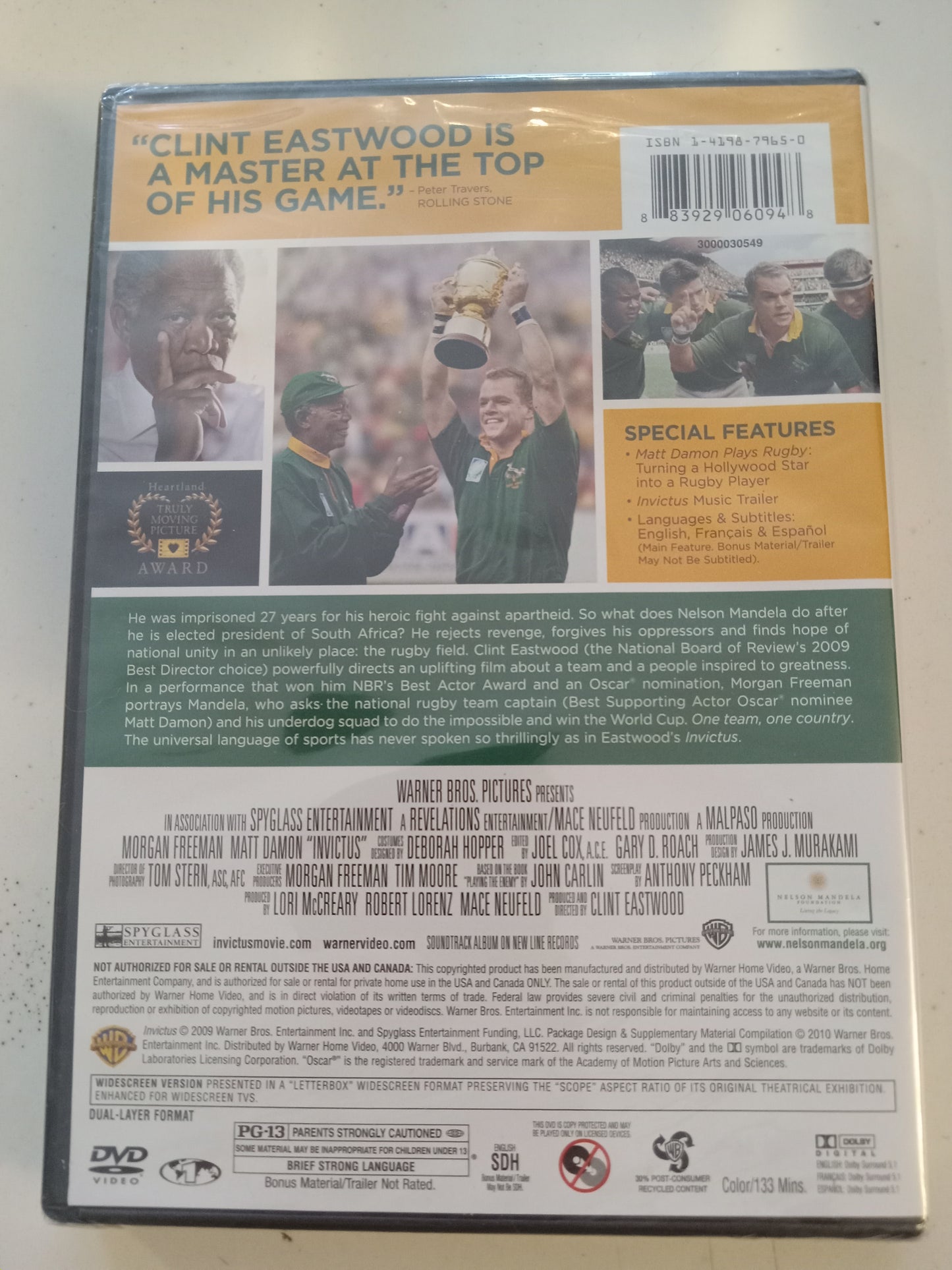 Invictus, DVD Movie, Matt Damon Widescreen, Rated PG-13, NEW