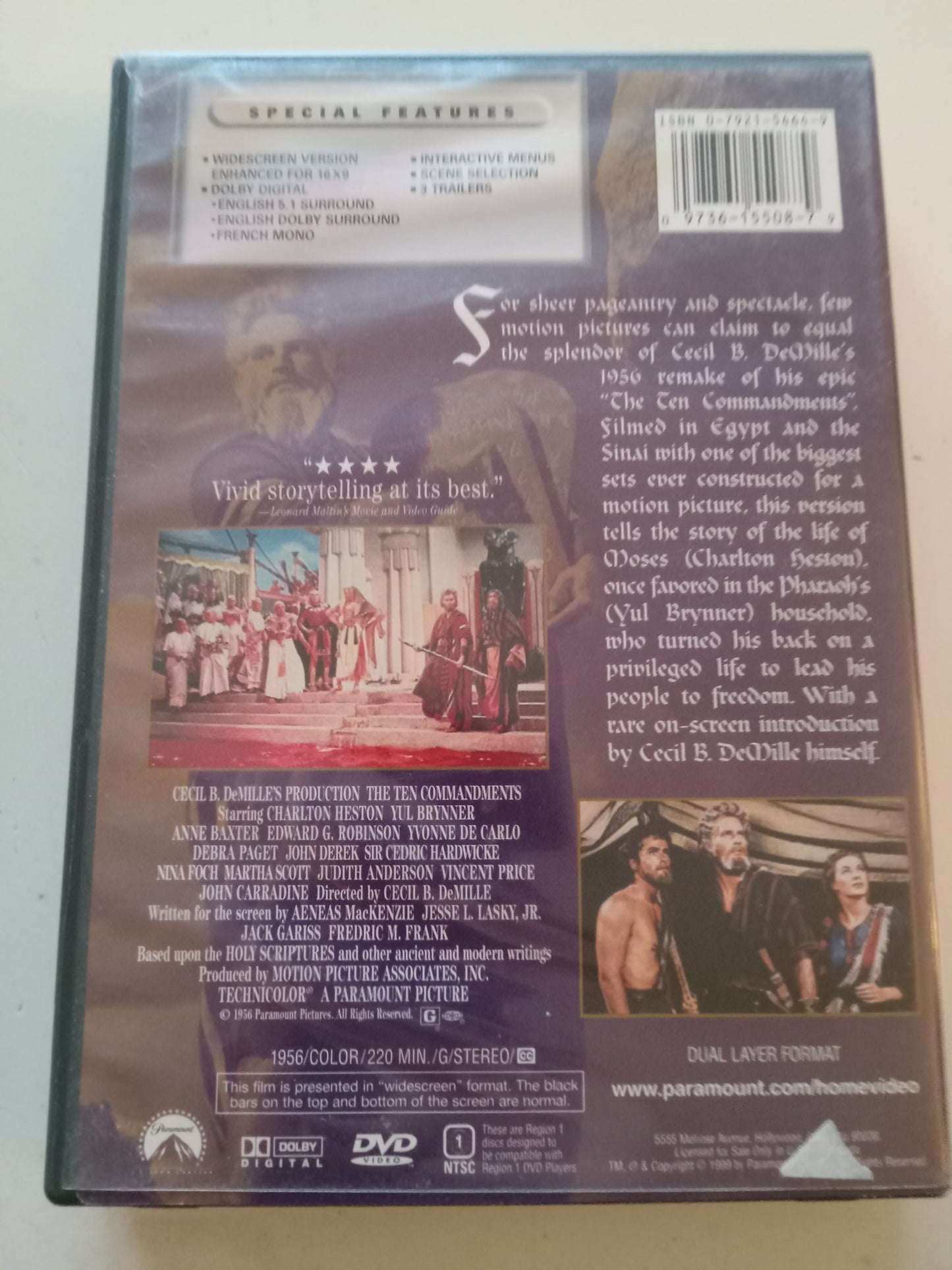 The Ten Commandments, Cecil B. DeMille's, DVD Movie, Charlton Heston Widescreen, Rated G, USED