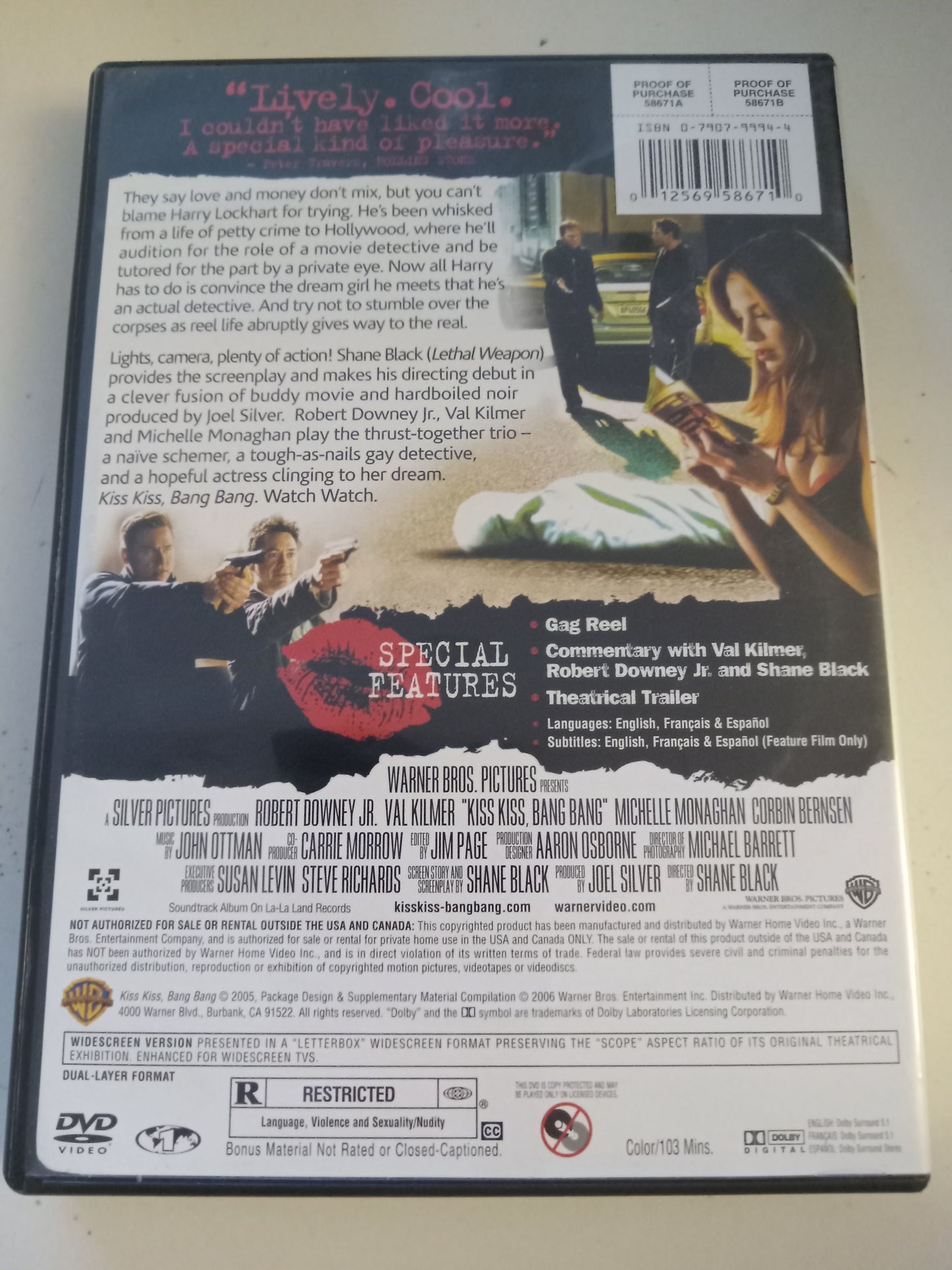 Kiss Kiss Big Bang, DVD Movie, Robert Downey Jr. Widescreen, Rated R, USED