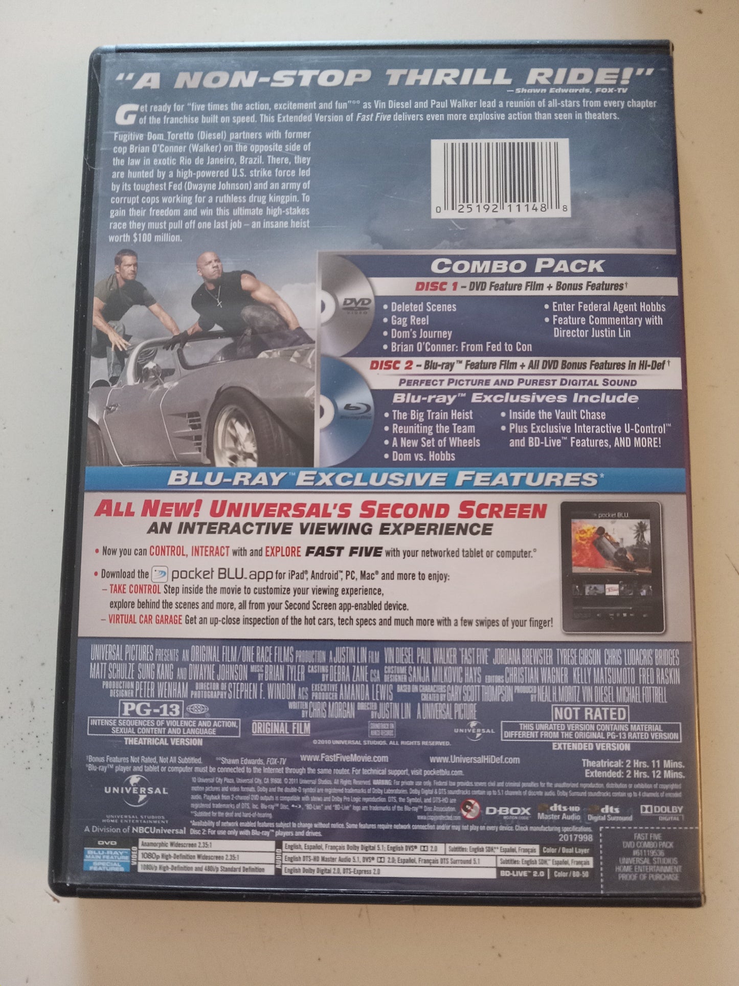 Fast Five, Extended Edition, DVD Movie +Blu-Ray, Vin Diesel Widescreen, Rated PG-13, NEW/USED