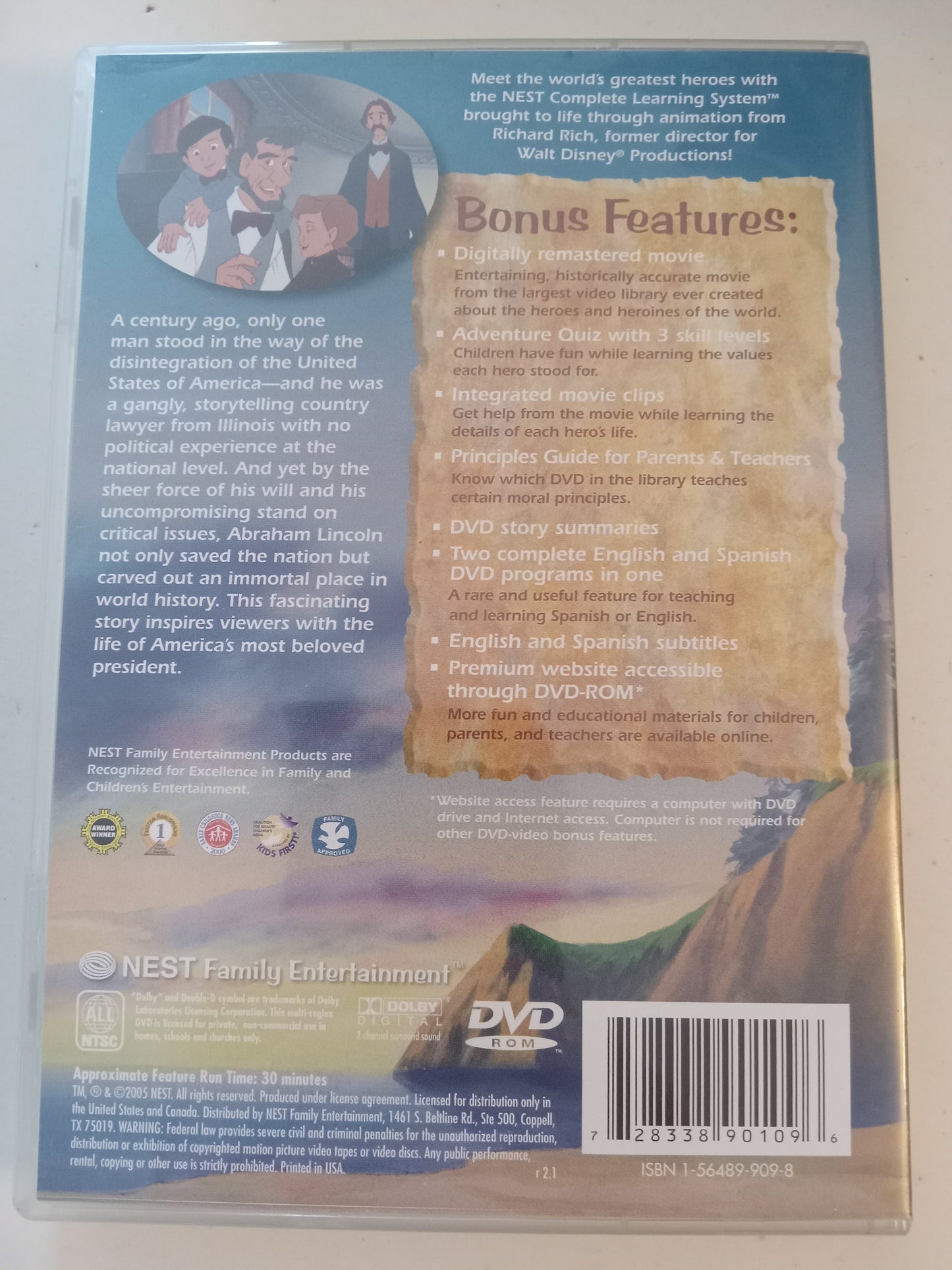 Abraham Lincoln, The Animated Hero Classics, DVD Movie, Fullscreen, Not Rated, NEW/USED