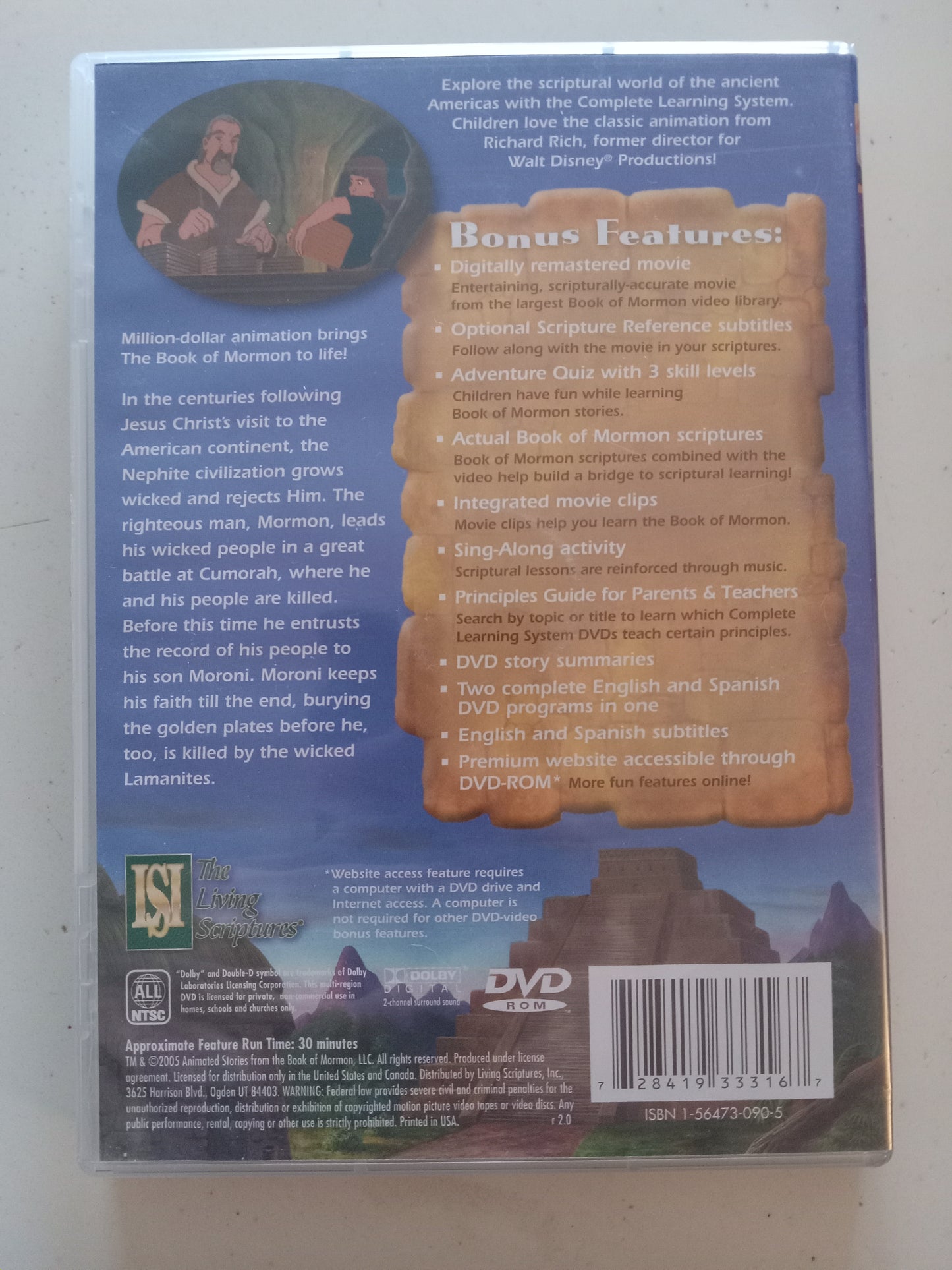 Mormon And Moroni,  The Animated Stories From The Book Of Mormon, DVD Movie, Widescreen, Living Scriptures, Rated G, USED
