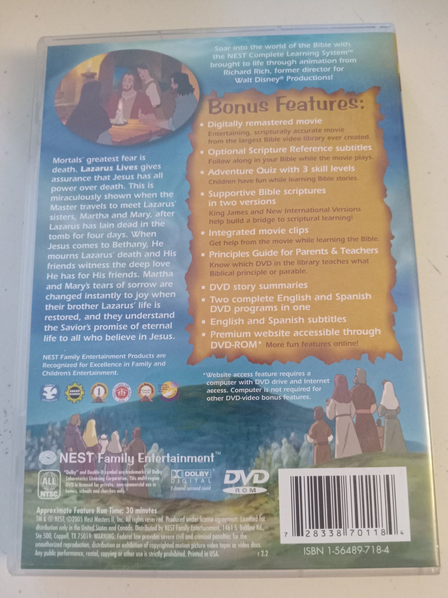 Lazarus Lives, The Animated Stories From The New Testament, DVD Movie, Fullscreen, Living Scriptures, Not Rated, USED