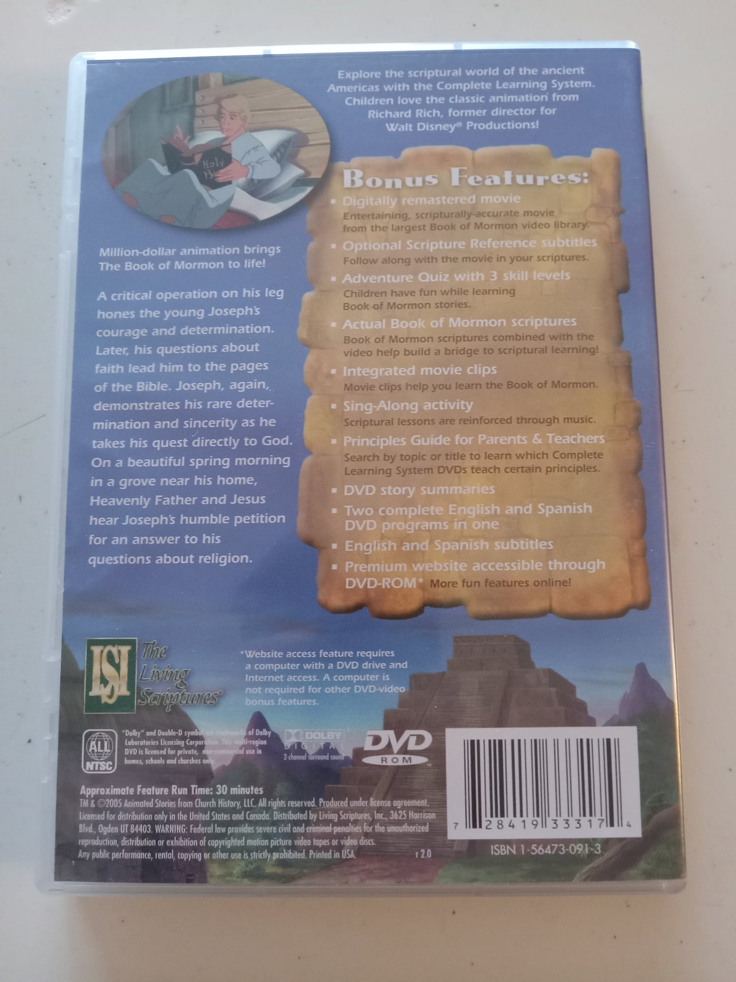 The Joseph Smith Story, The Animated Stories From The Book Of Mormon, DVD Movie, Widescreen, Living Scriptures, Rated G, USED