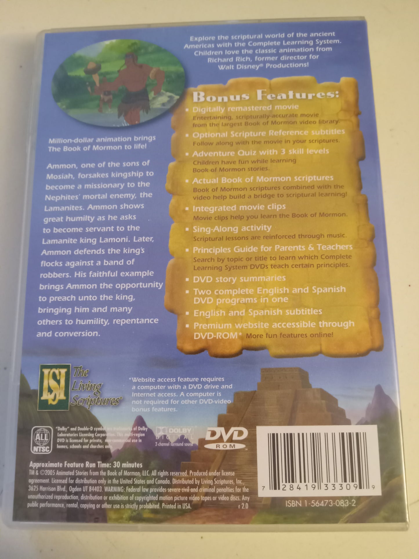 Ammon, Missionary To The Lamanites, The Animated Stories From The Book Of Mormon, DVD Movie, Fullscreen, Living Scriptures, Not Rated, USED