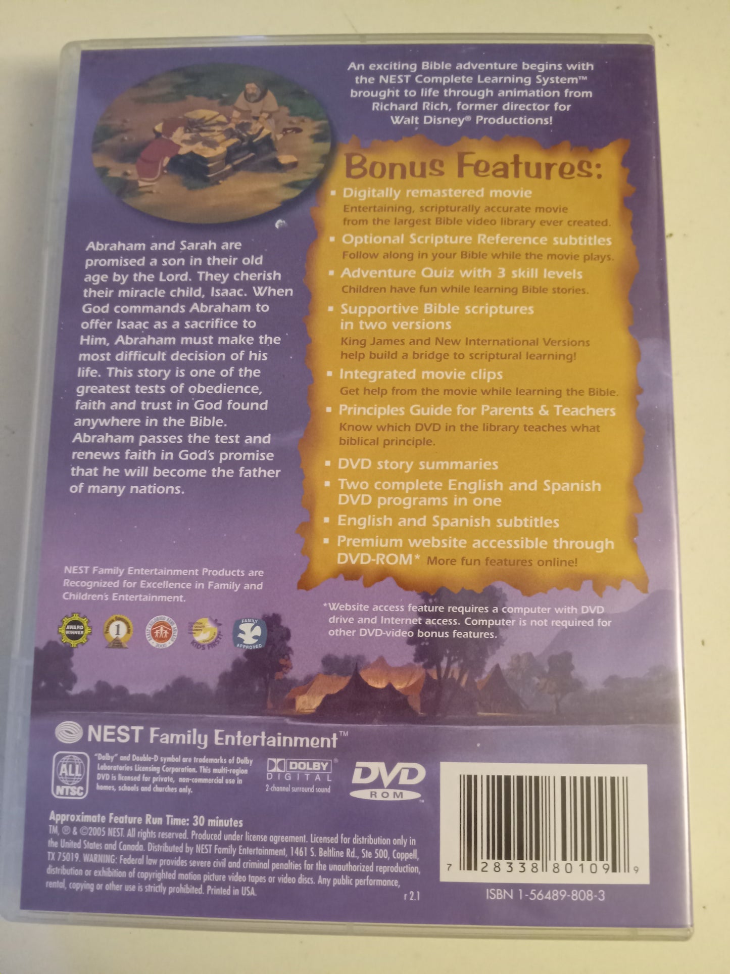 Abraham And Isaac, The Animated Stories From The Bible, DVD Movie, Fullscreen, Living Scriptures, Not Rated, USED