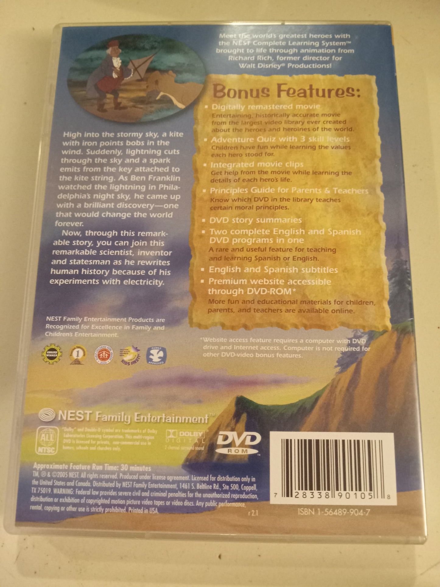 Benjamin Franklin, The Animated Hero Classics, DVD Movie, Fullscreen, Not Rated, USED