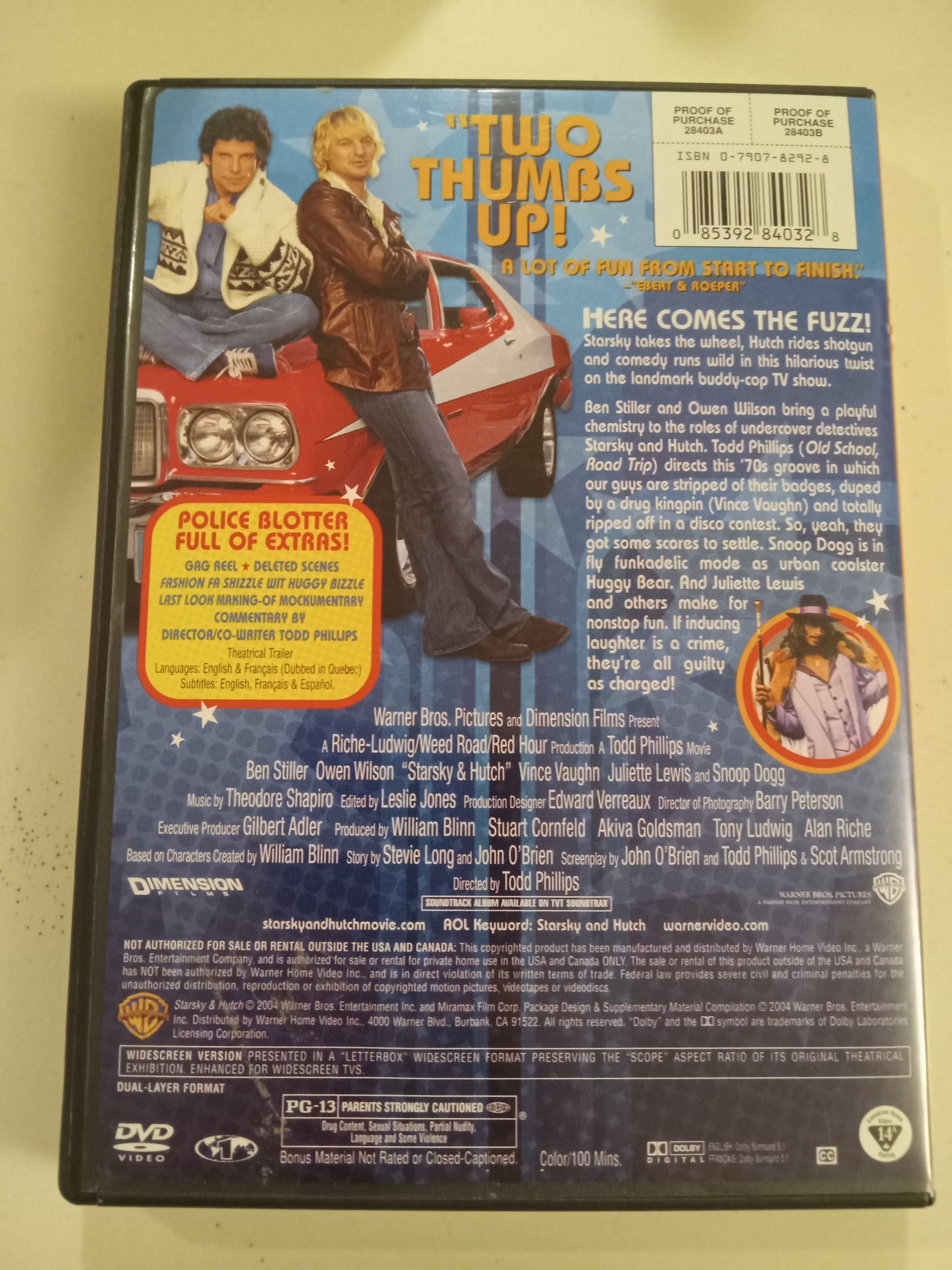 Starsky And Hutch, DVD Movie, Ben Stiller Widescreen, Rated PG-13, USED