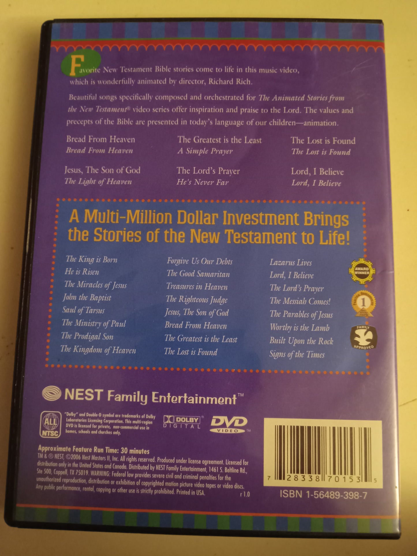 Music Video Volume 3, The Animated Stories From The New Testament, DVD Movie, Fullscreen, Living Scriptures, Not Rated, USED