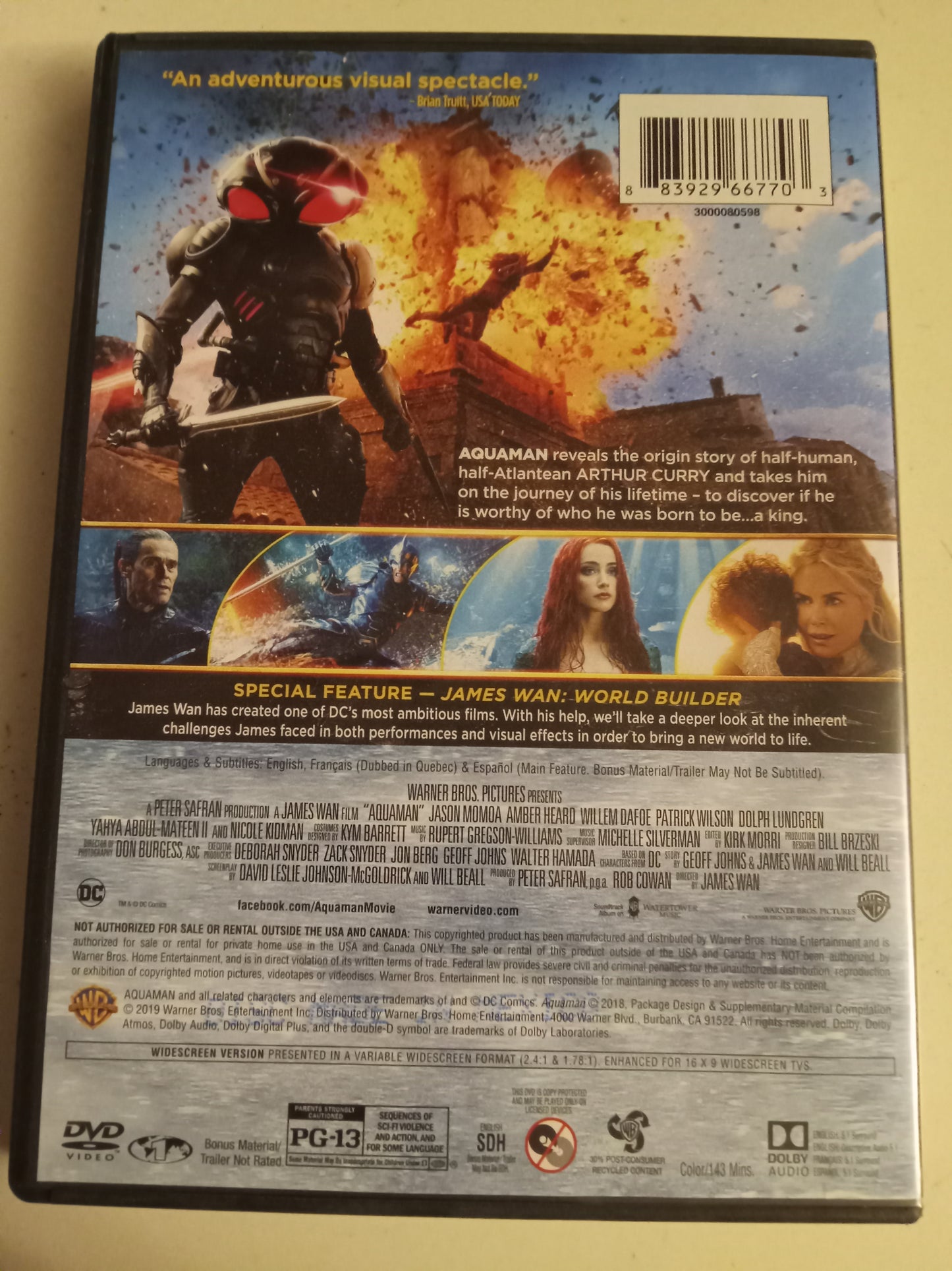 Aquaman, DVD Movie, Jason Momoa Widescreen, Rated PG-13, USED