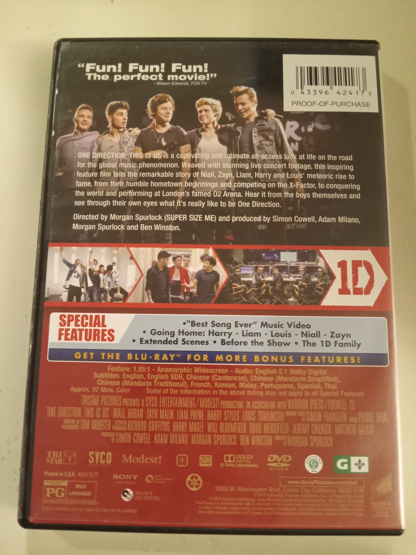 1D, One Direction This Is Us, DVD Movie, Widescreen, Rated PG, USED
