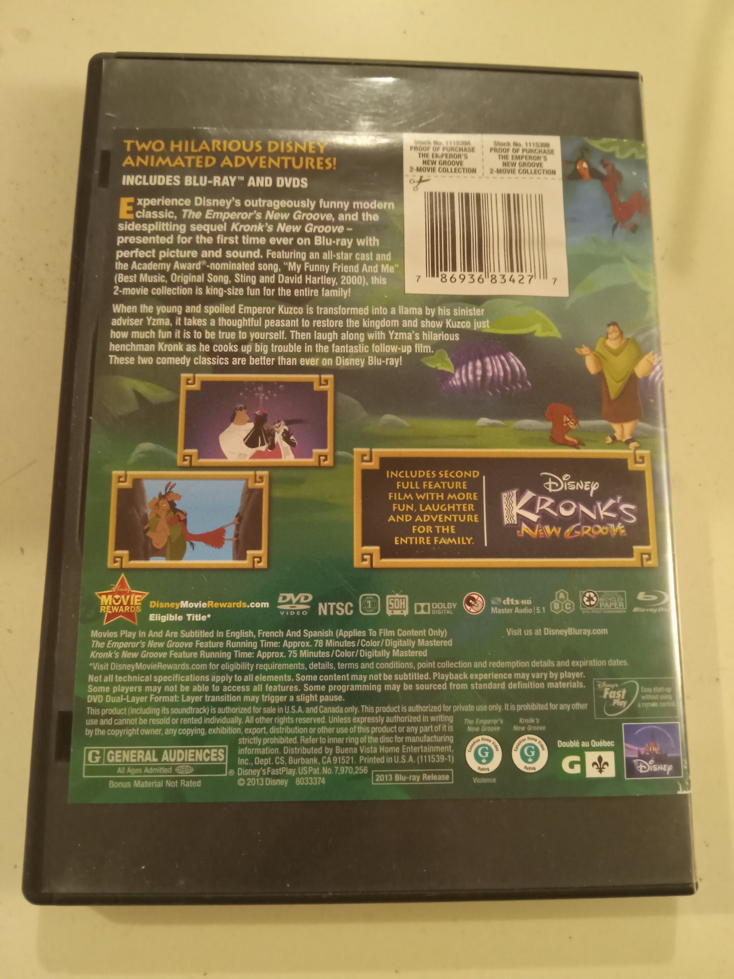 The Emperor's New Groove & Kronk's New Groove, 2 Movie Collection, DVD, Widescreen, Rated G, USED