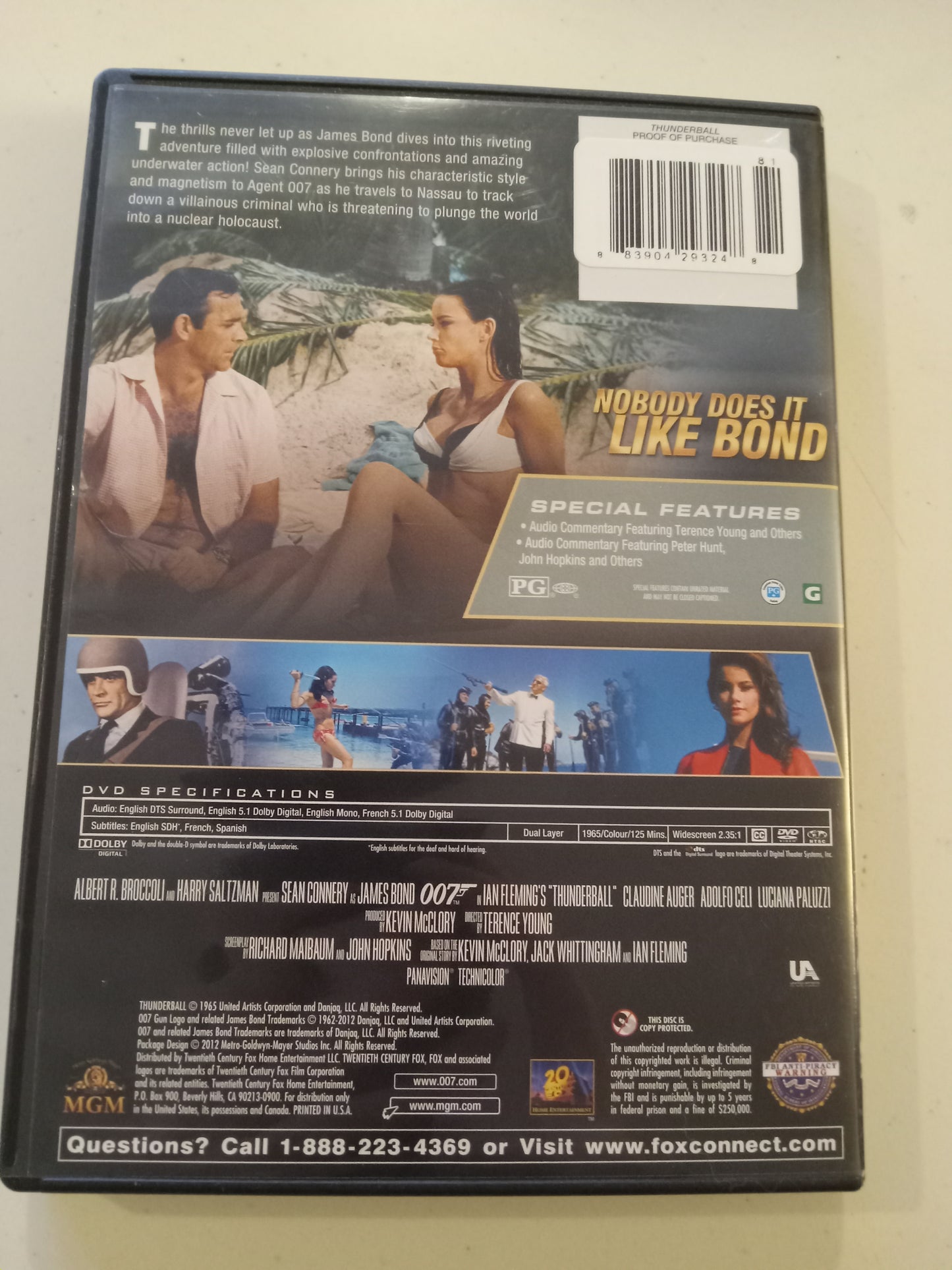 James Bond 007 in Thunderball, DVD Movie, Sean Connery Widescreen, Rated PG, USED