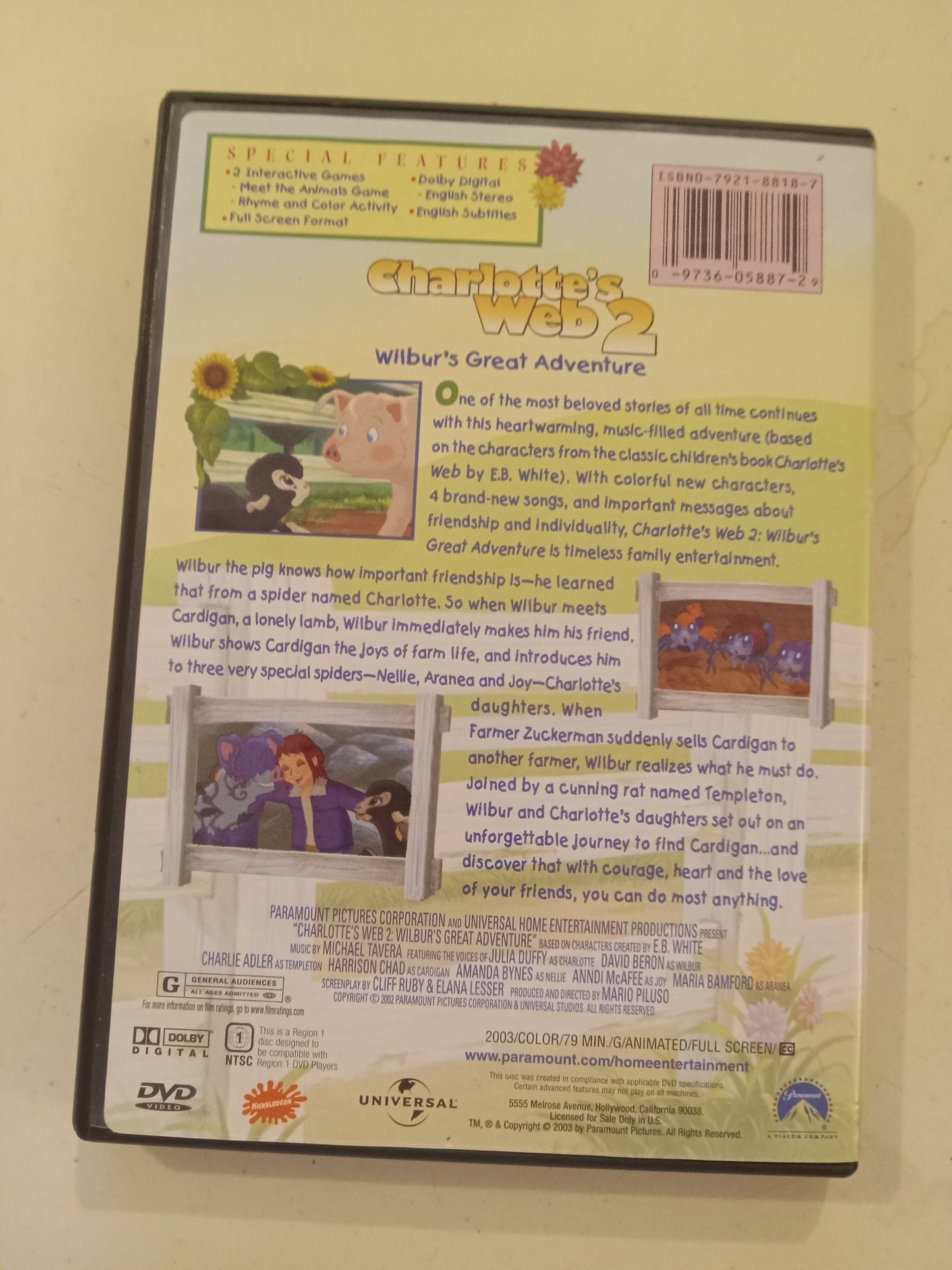Charlotte's Web 2, Paramount Animation, DVD Movie, Fullscreen, Rated G, USED