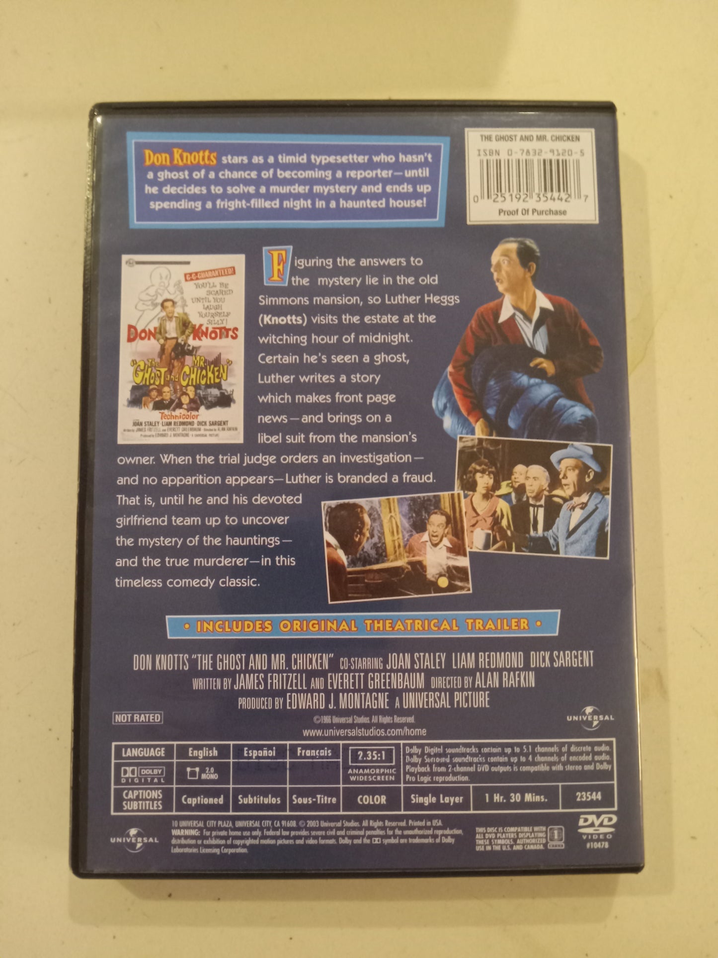 The Ghost And Mr. Chicken, DVD Movie, Don Knotts Widescreen, Not Rated, USED