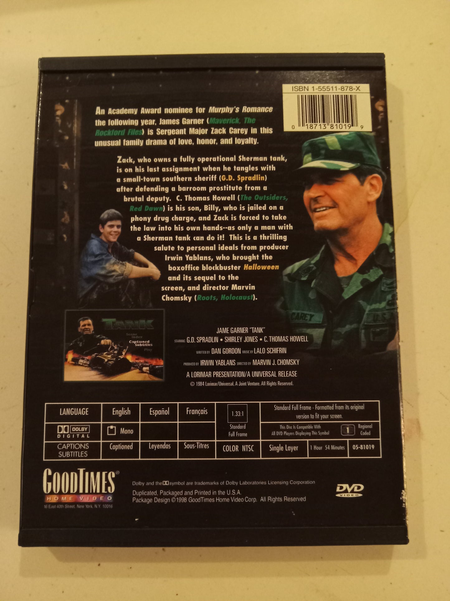 Tank, DVD Movie, James Garner Fullscreen, Rated PG, USED