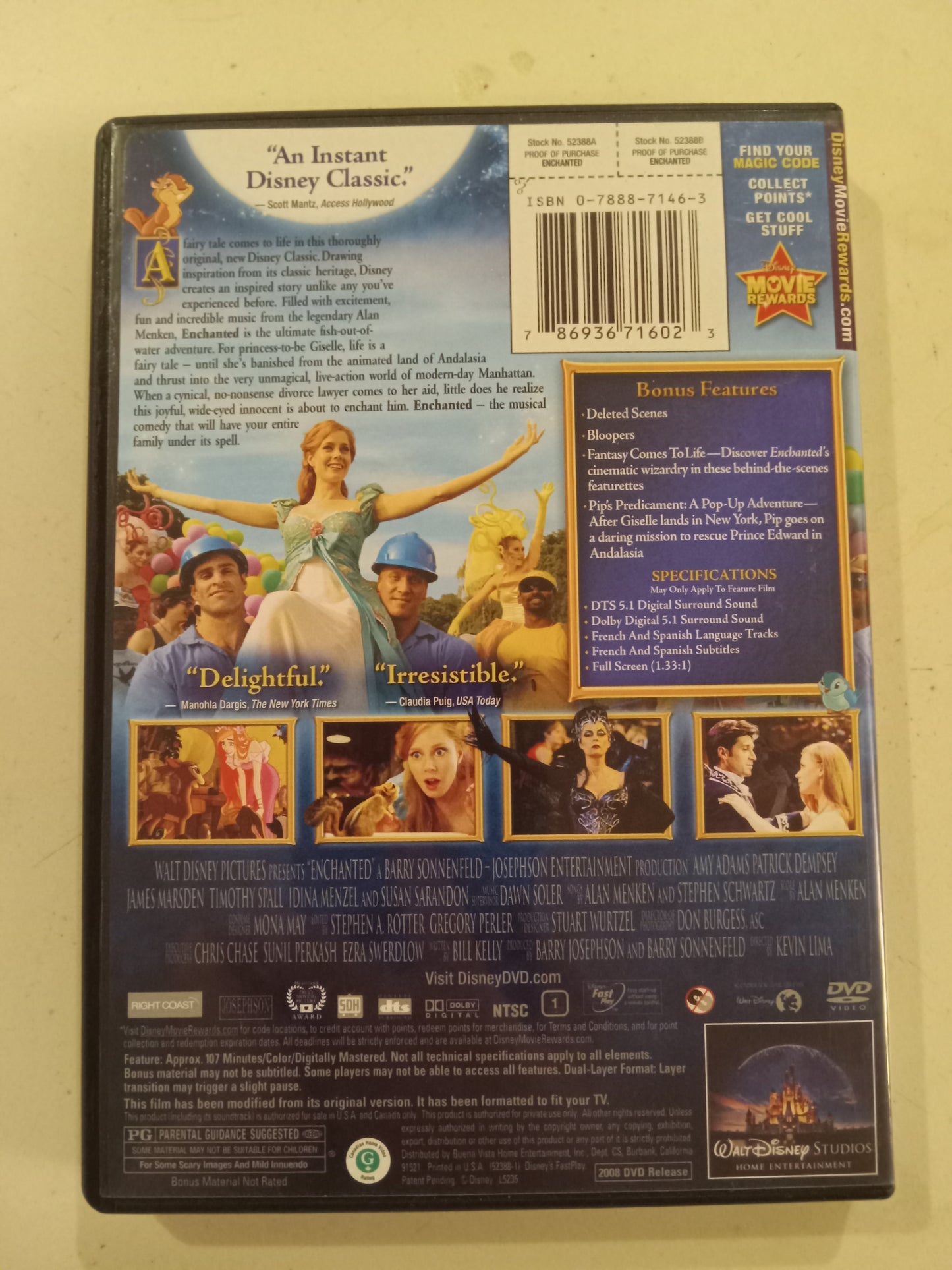 Enchanted, Disney DVD Movie, Amy Adams Fullscreen, Not-Rated, USED