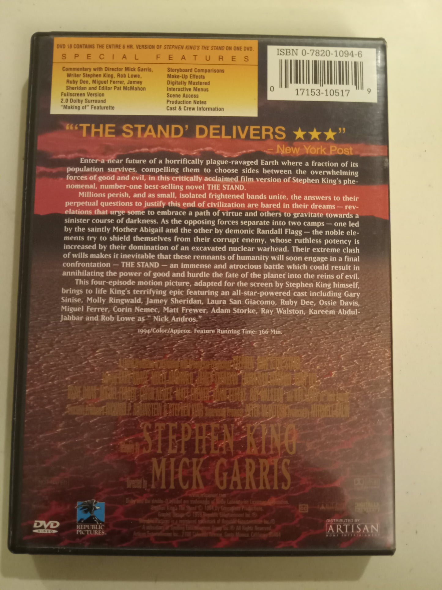 The Stand, DVD Movie, Stephen King Fullscreen, Special Ed. Not Rated, USED