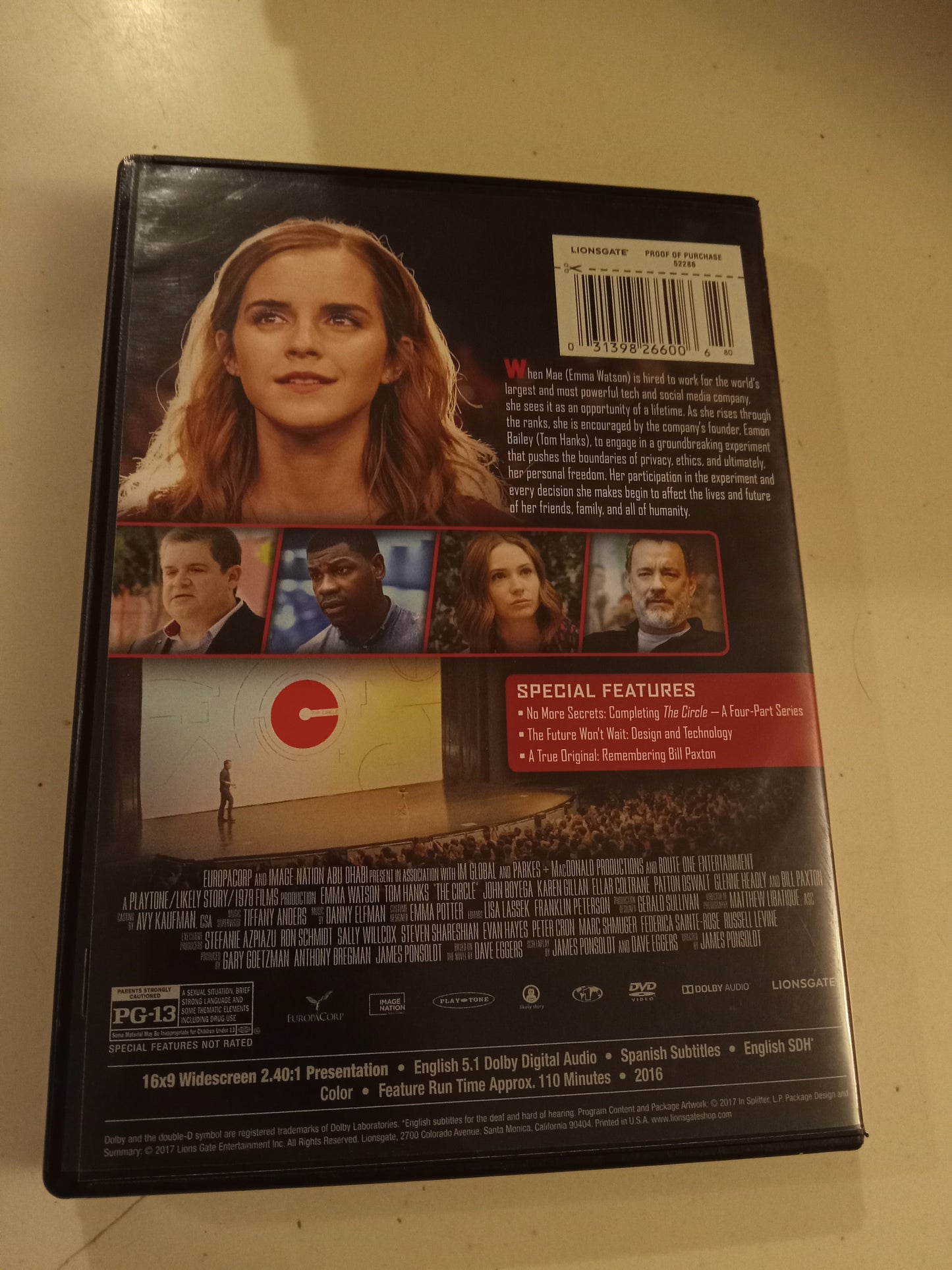 The Circle, DVD Movie, Emma Watson Widescreen, Rated PG-13, USED