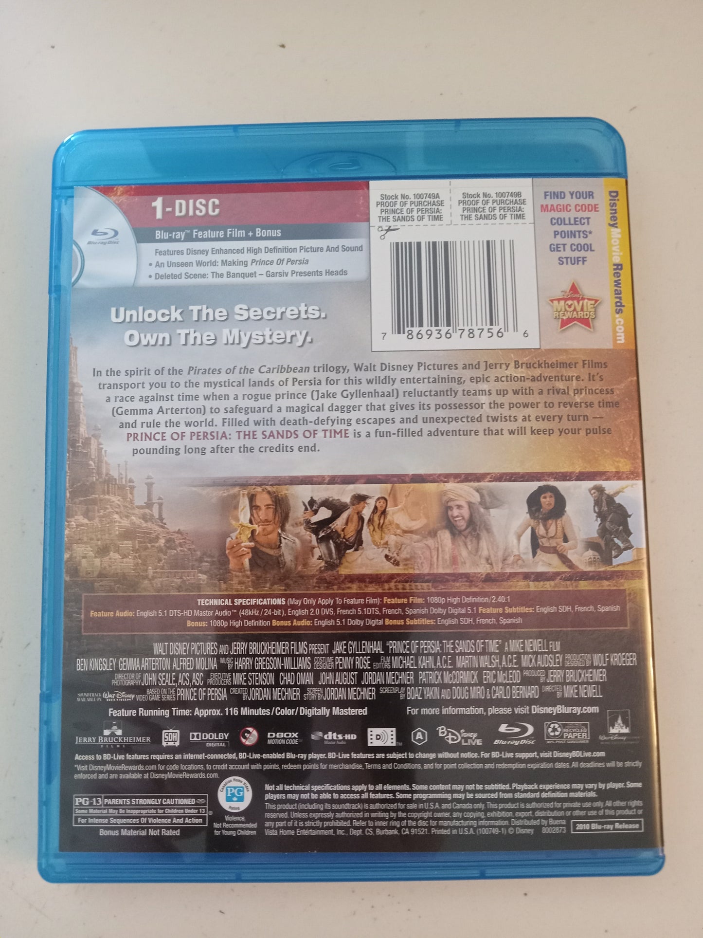 Prince Of Persia The Sands Of Time, Blu-ray Movie, Jake Gyllenhaal Widescreen, Rated PG-13, USED