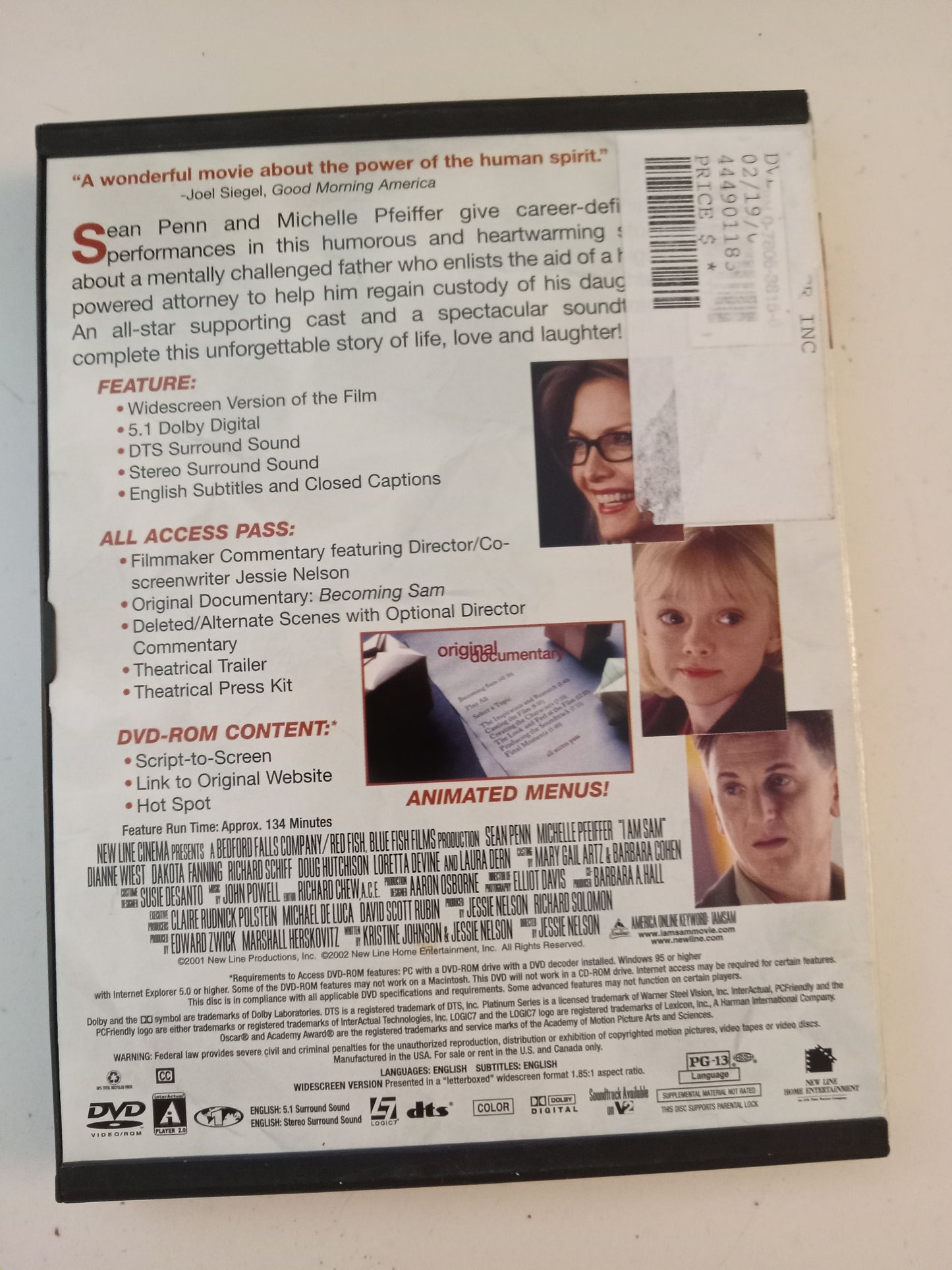 I Am Sam, DVD Movie, Sean Penn Widescreen, Rated PG-13, USED