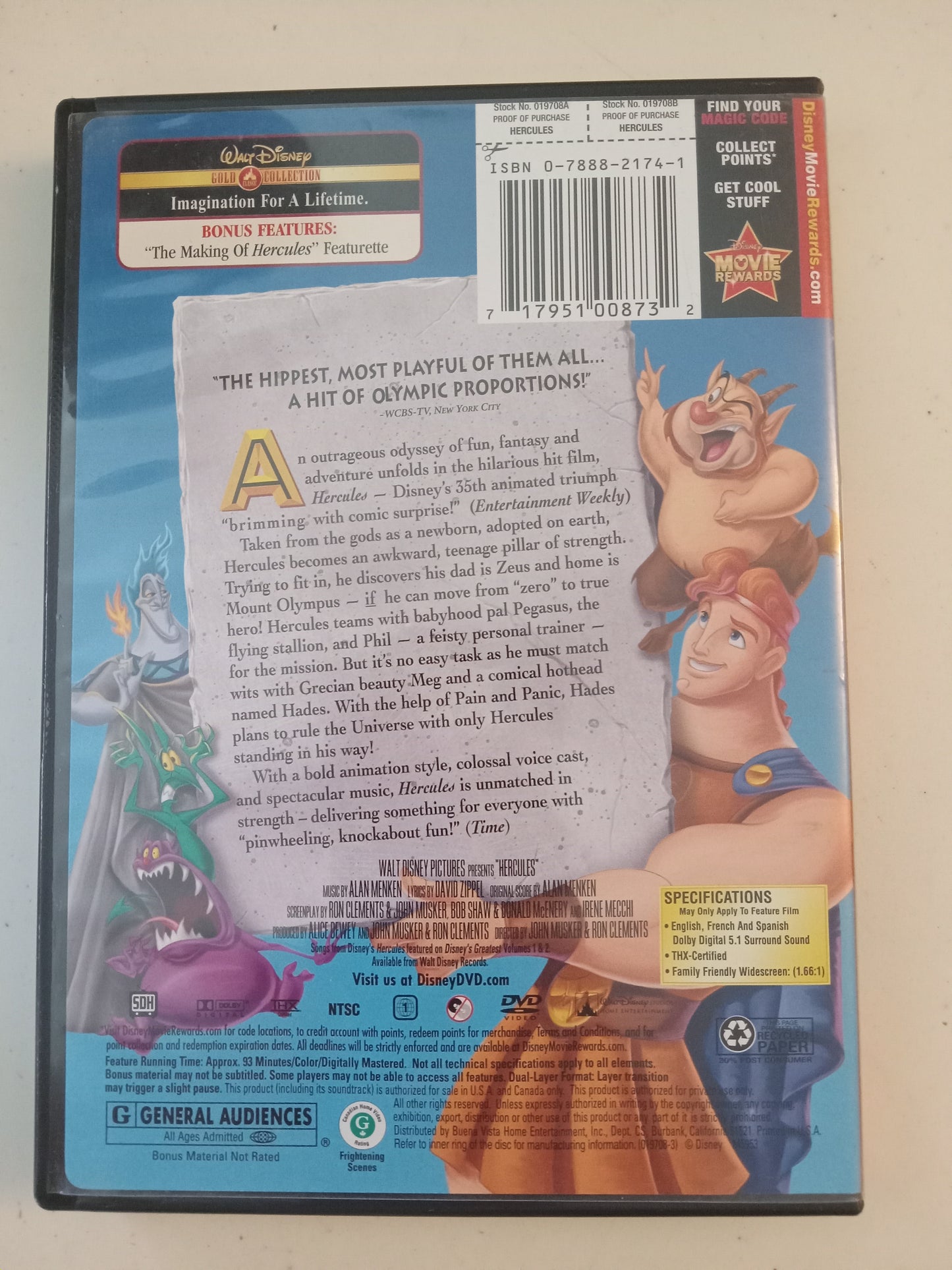 Hercules, Disney Animation DVD, Widescreen, Rated G, USED