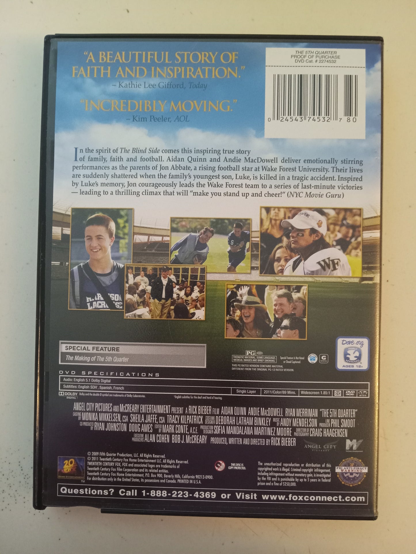The 5th Quarter, DVD Movie, Andie MacDowell Widescreen, Special Ed. Rated PG, USED