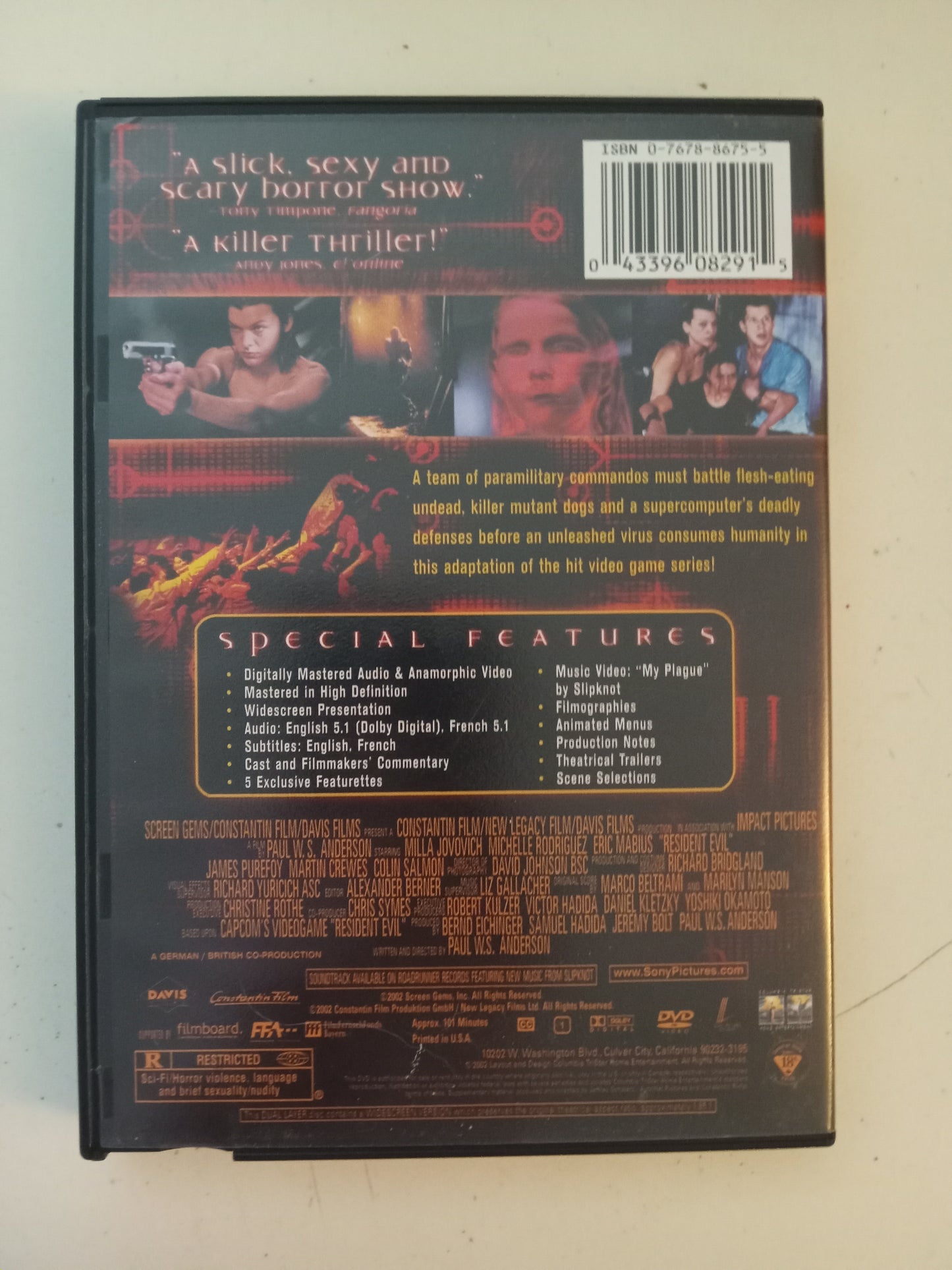 Resident Evil, DVD Movie, Milla Jovovich Widescreen, Special Ed. Rated R  USED