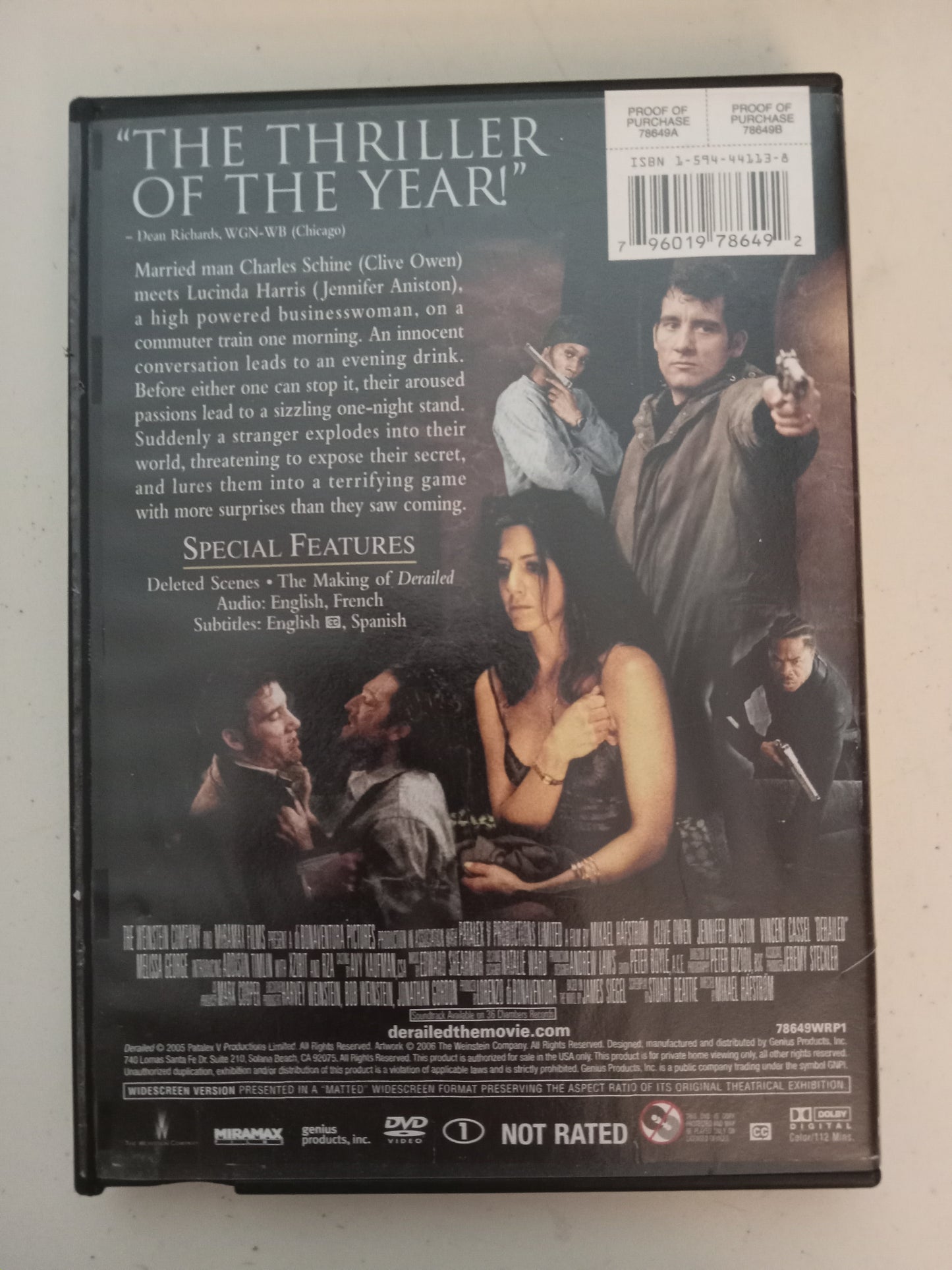 Derailed, DVD Movie, Clive Owen Widescreen/Fullscreen, Not Rated/R, USED