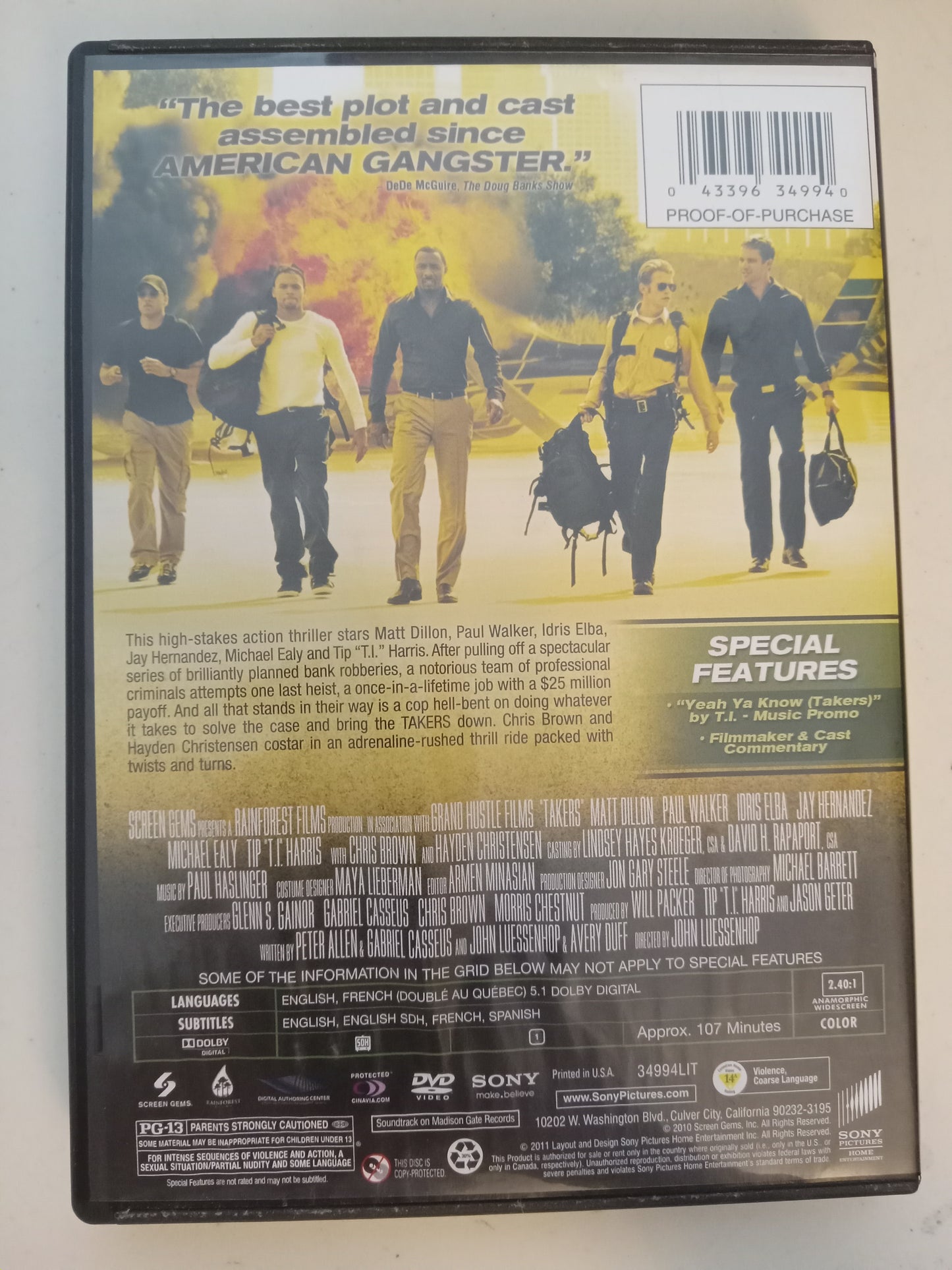 Takers, DVD Movie, Matt Dillon  Widescreen, Rated PG-13, USED