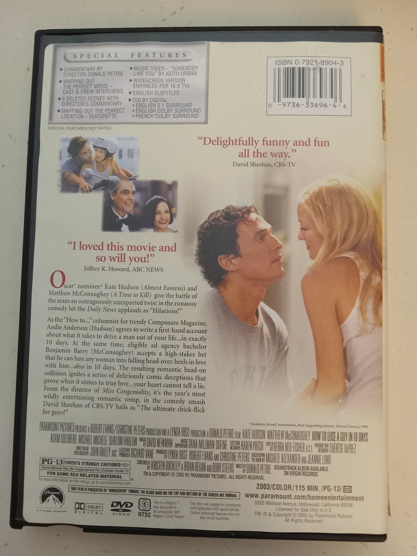 How To Lose A Guy In 10 Days, DVD Movie, Kate Hudson Widescreen, Rated PG-13, USED