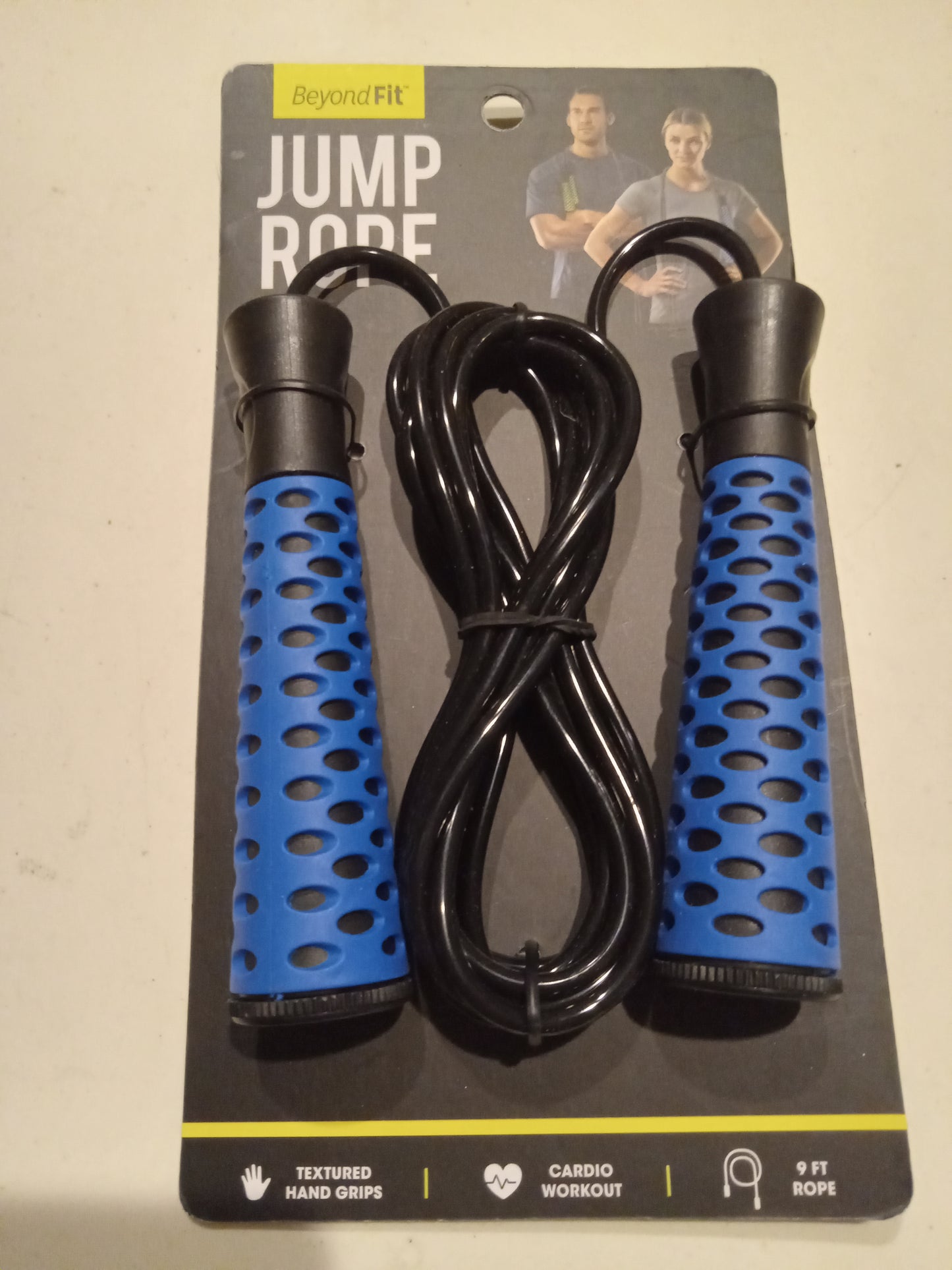 Jump Rope, Beyond Fit, 9FT Rope, Lightweight, Cardio Workouts, Black/Blue, NEW