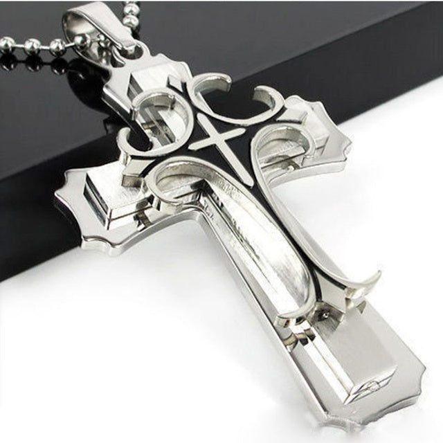 Christian Cross Necklace Pendant Gold Silver Stainless Steel