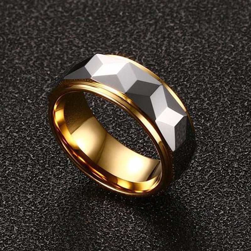 Mens Multi-Faceted Prism Ring 100% Tungsten Carbide Captivating Wedding Band NEW