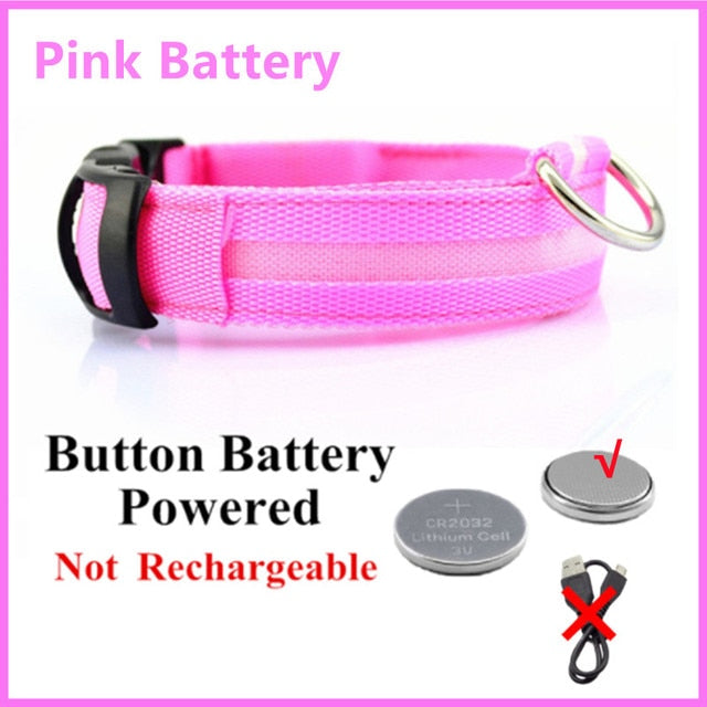 LED Glowing Adjustable Dog Collar Street Safety from Autos, Outdoors Never Lost NEW