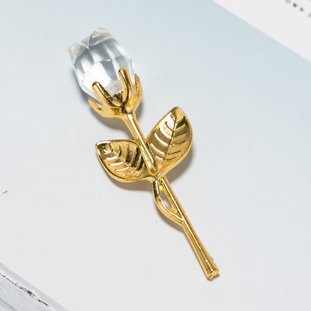 Valentines Day Crystal Glass Artificial Rose Red Pink Gold Silver Purple Blue