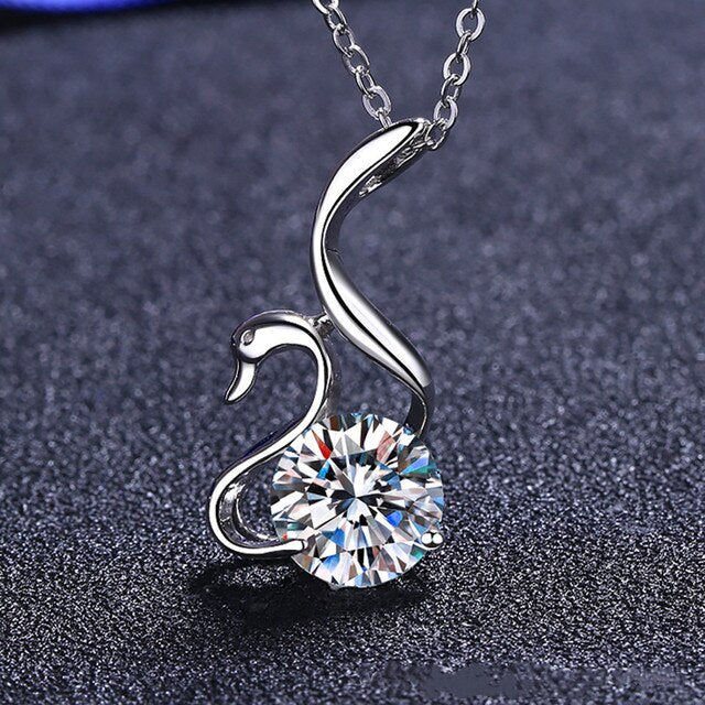 Valentines Day Moissanite Swan Diamond Necklace 100% 925 Sterling Silver