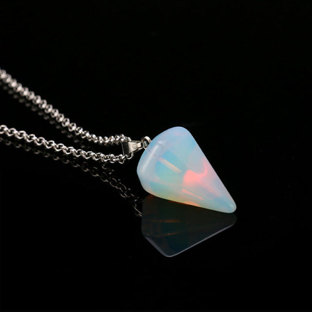 Natural Stone Pendant Necklace Stone Triangle Drop Clear White Black Green Coffee Blue Pink Multi Color, AMB, NEW!