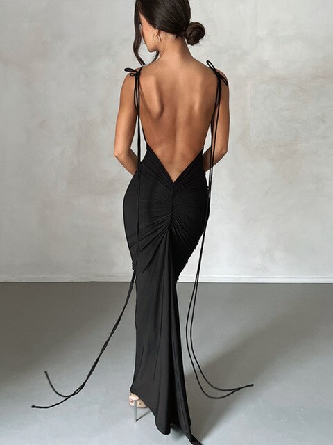 Backless Wrap Hip Long Sling Dress Formal Wear Elegant Gown Fitted, Bodycon Silhouette NEW